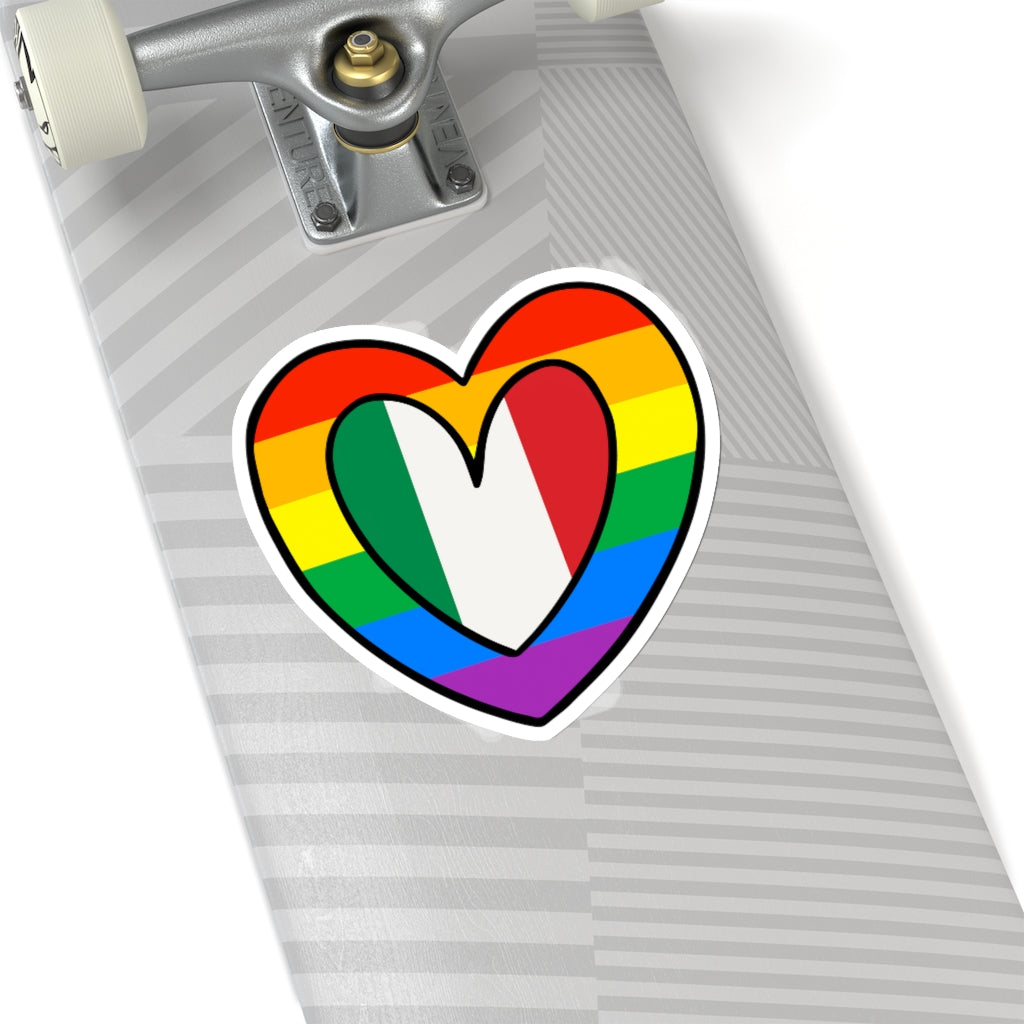 Italian Pride Rainbow Flag Heart Sticker | Italy Pride Month Accessory