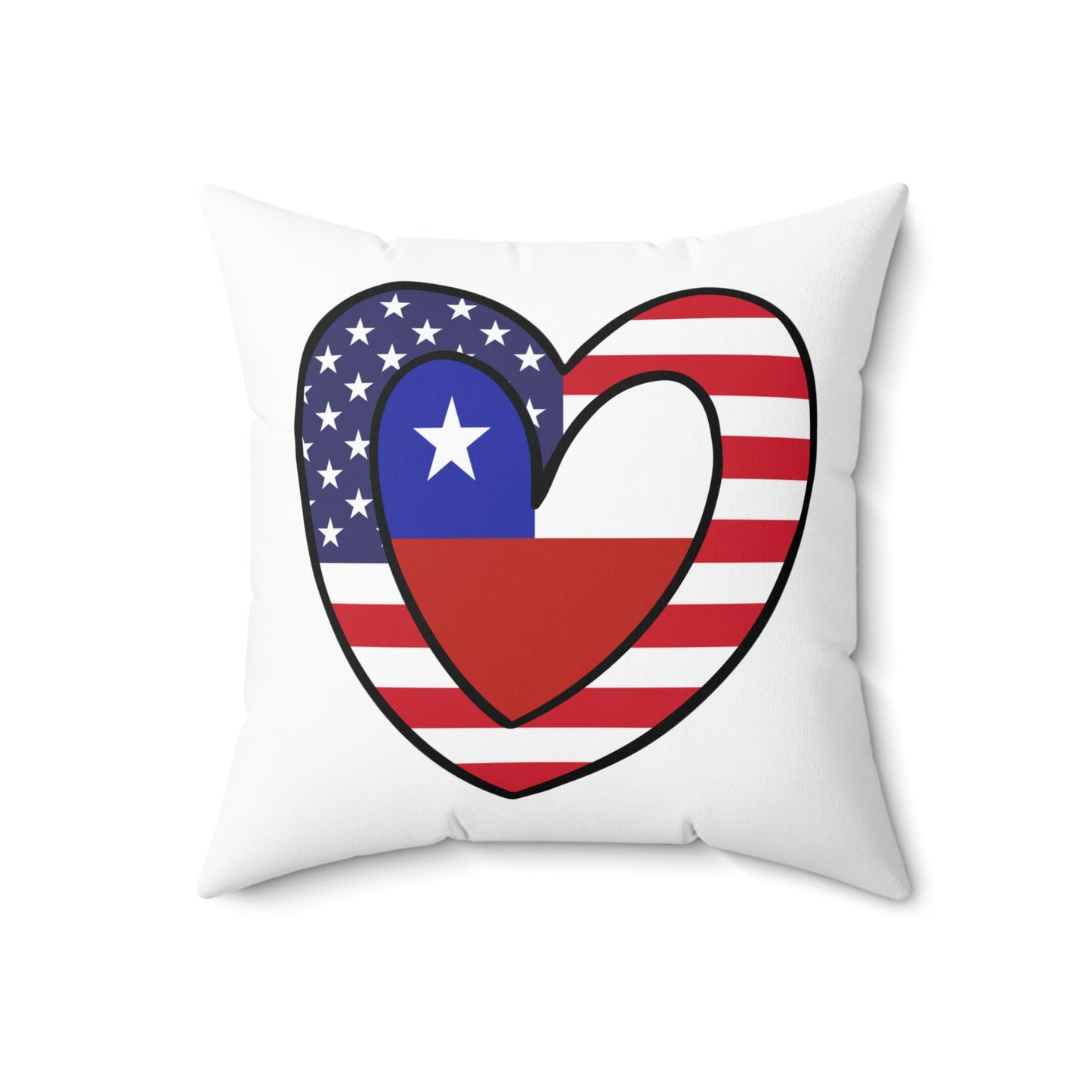 Chilean American Heart Valentines Day Gift Half Chile USA Flag Wedding Spun Polyester Square Pillow