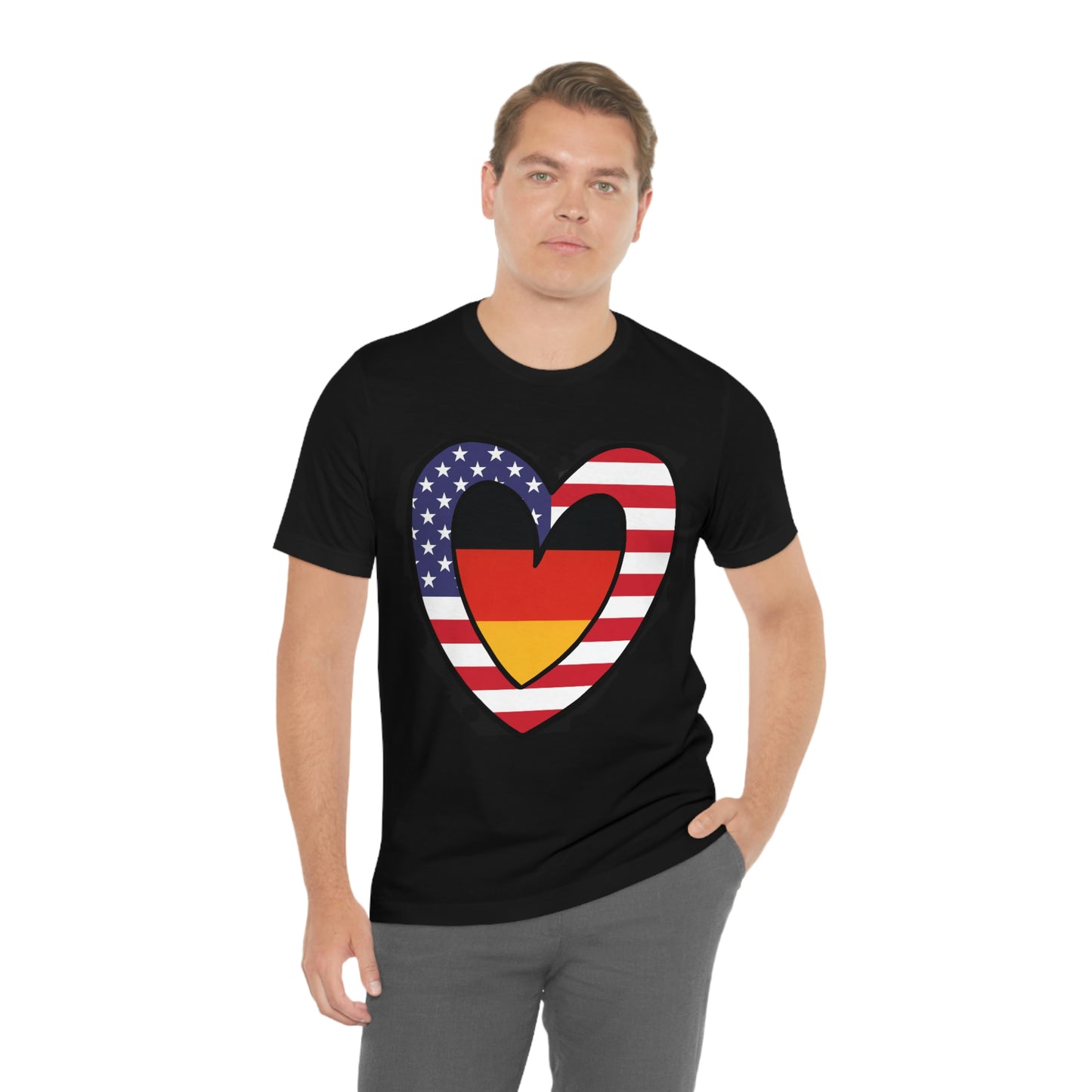 German American Heart Valentines Day Gift Tee Shirt | Half Germany USA Flag T-Shirt