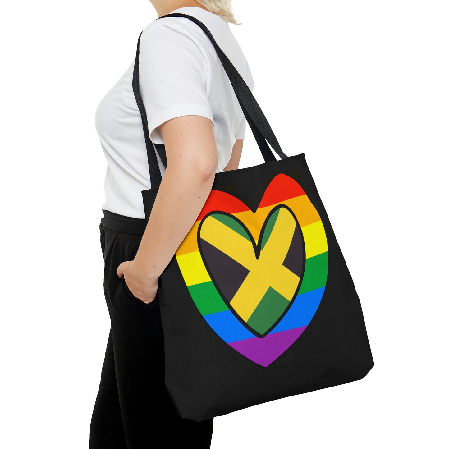 Jamaican Rainbow Flag Heart Jamaica Pride Month Tote Bag | Shoulder Bag