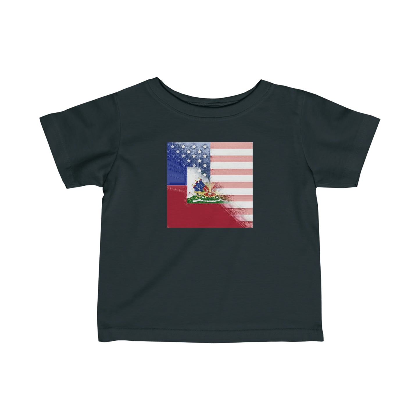 Infant Haiti America Flag Painted | Half Haitian American Flag Toddler Tee Shirt