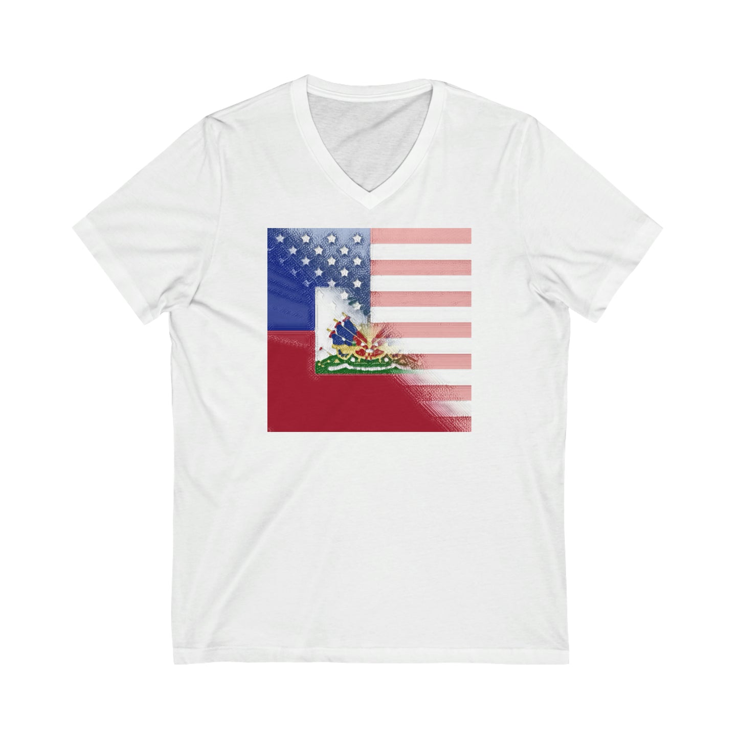 Haiti America Flag Painted | Half Haitian American Flag V-Neck T-Shirt | Unisex Vee Shirt