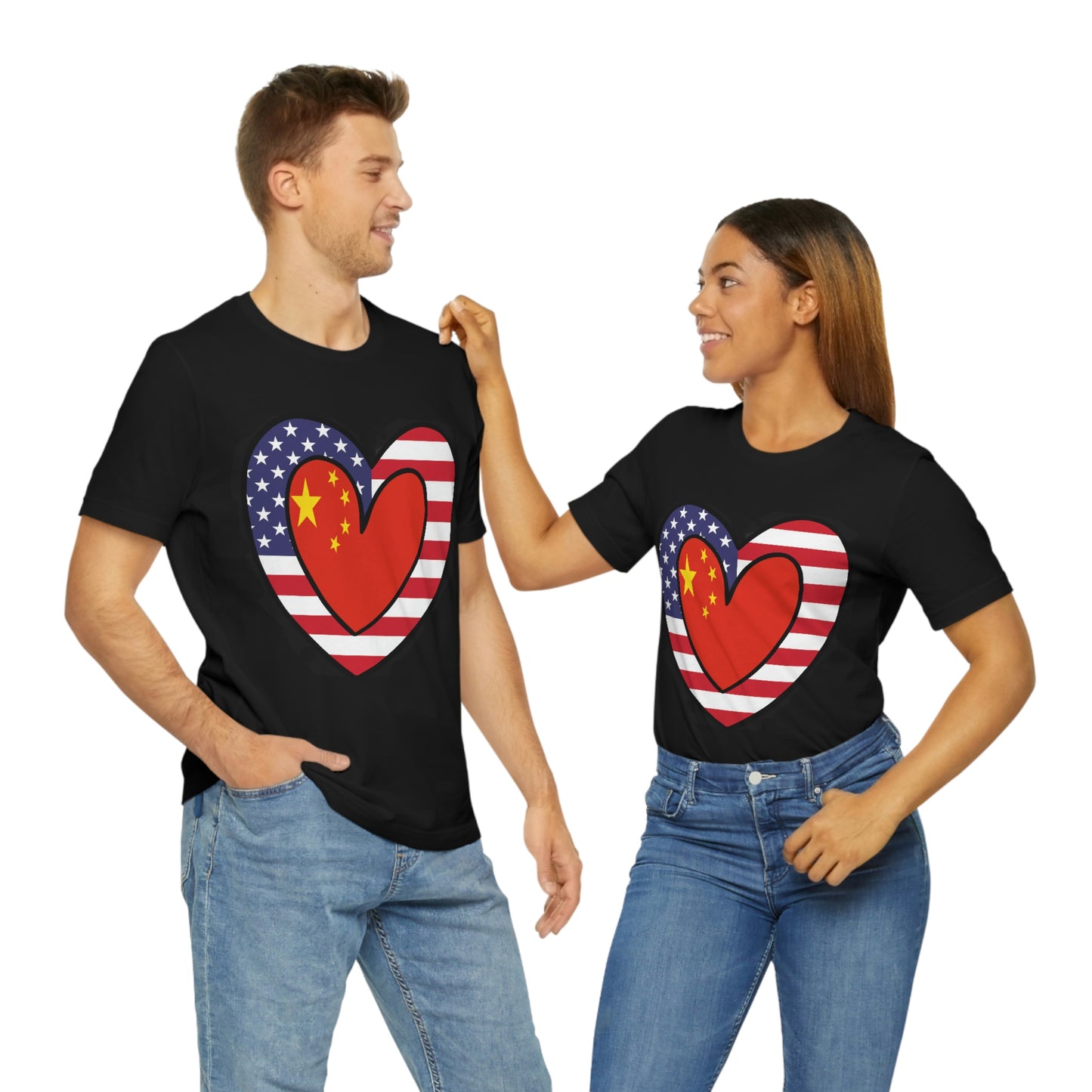 Chinese American Heart Valentines Day Gift Tee Shirt | Half China USA Flag T-Shirt