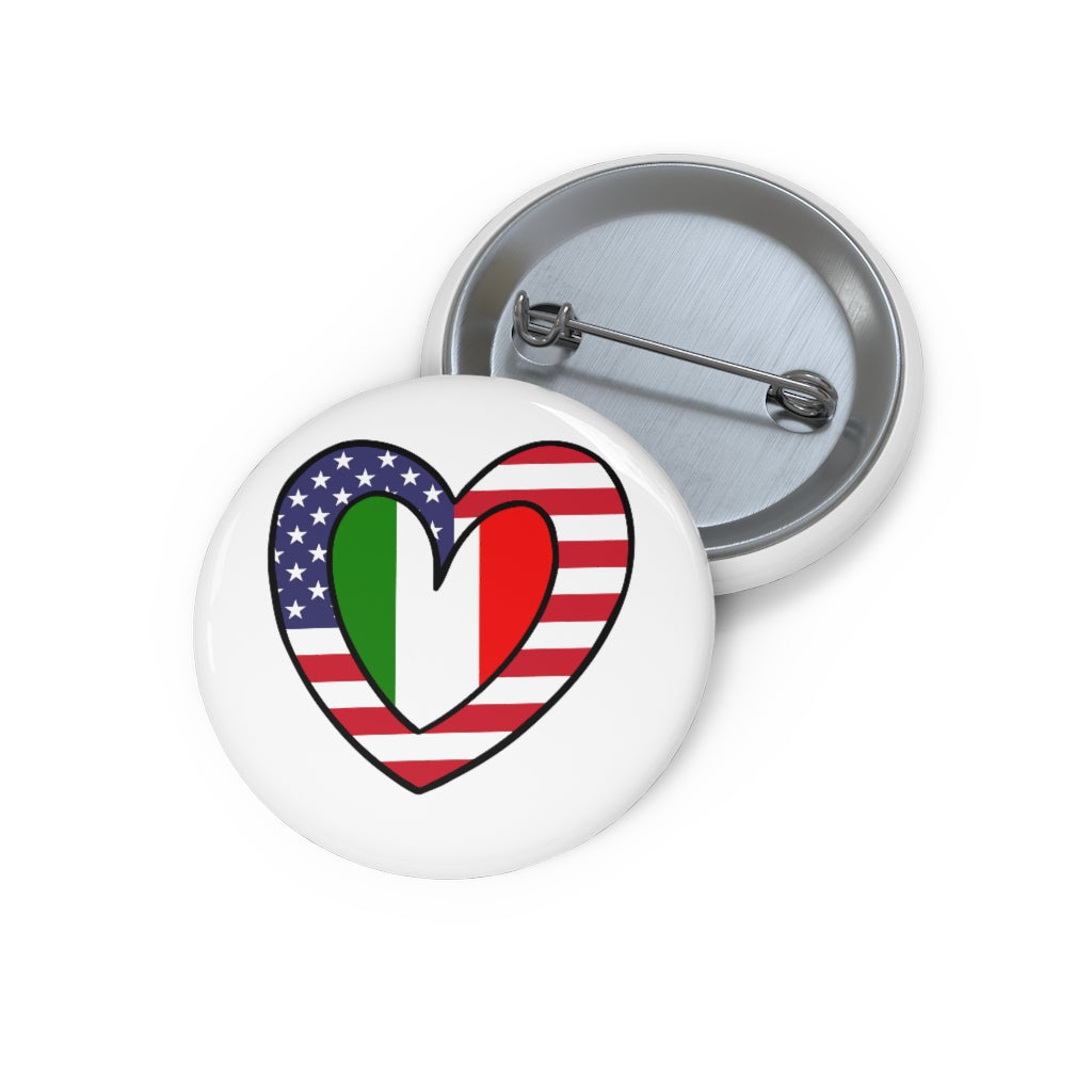 American Italian Flag Inner Heart Pin Button | Italy USA