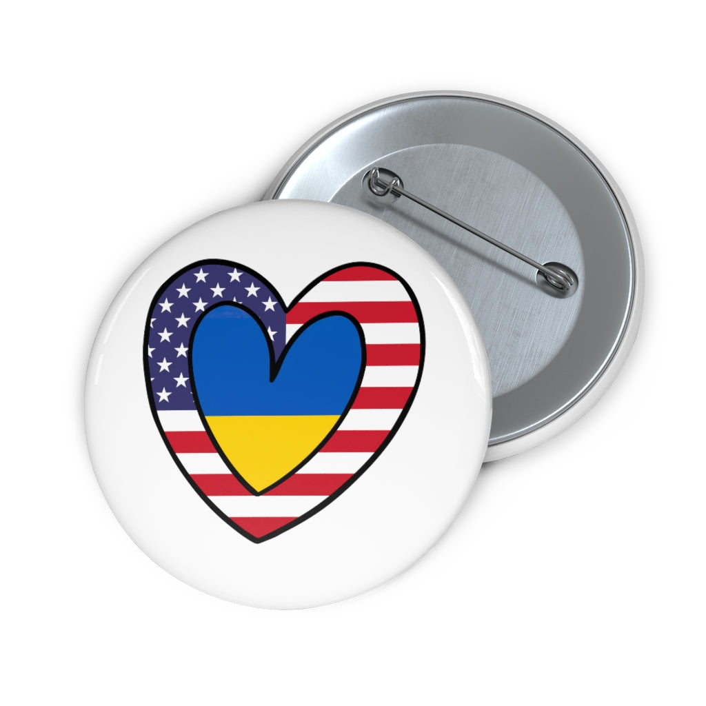 American Ukraine Flag Inner Heart Pin Button | Ukraine USA