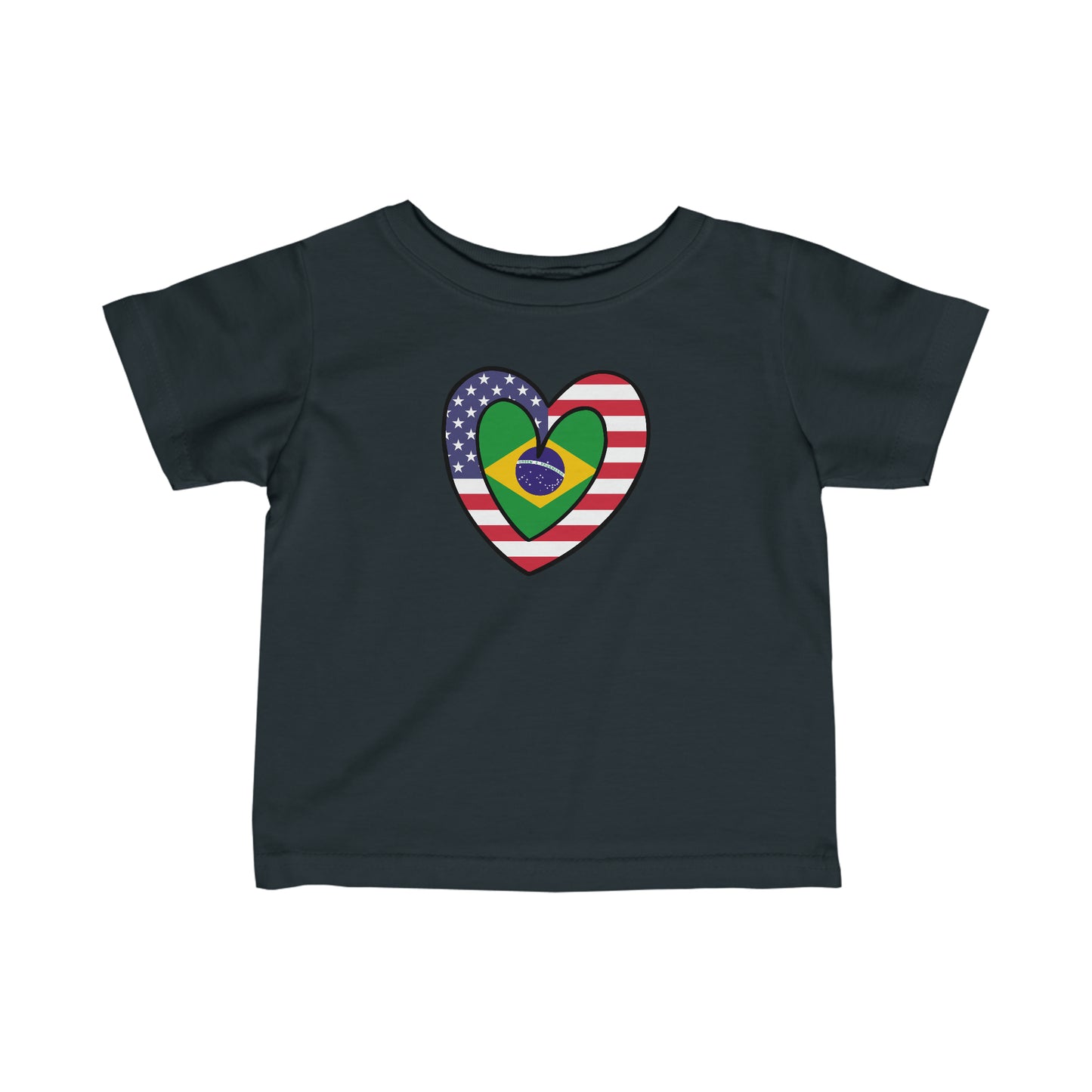 Infant Brazilian American Heart Valentines Day Gift Half Brazil USA Flag Toddler Tee Shirt