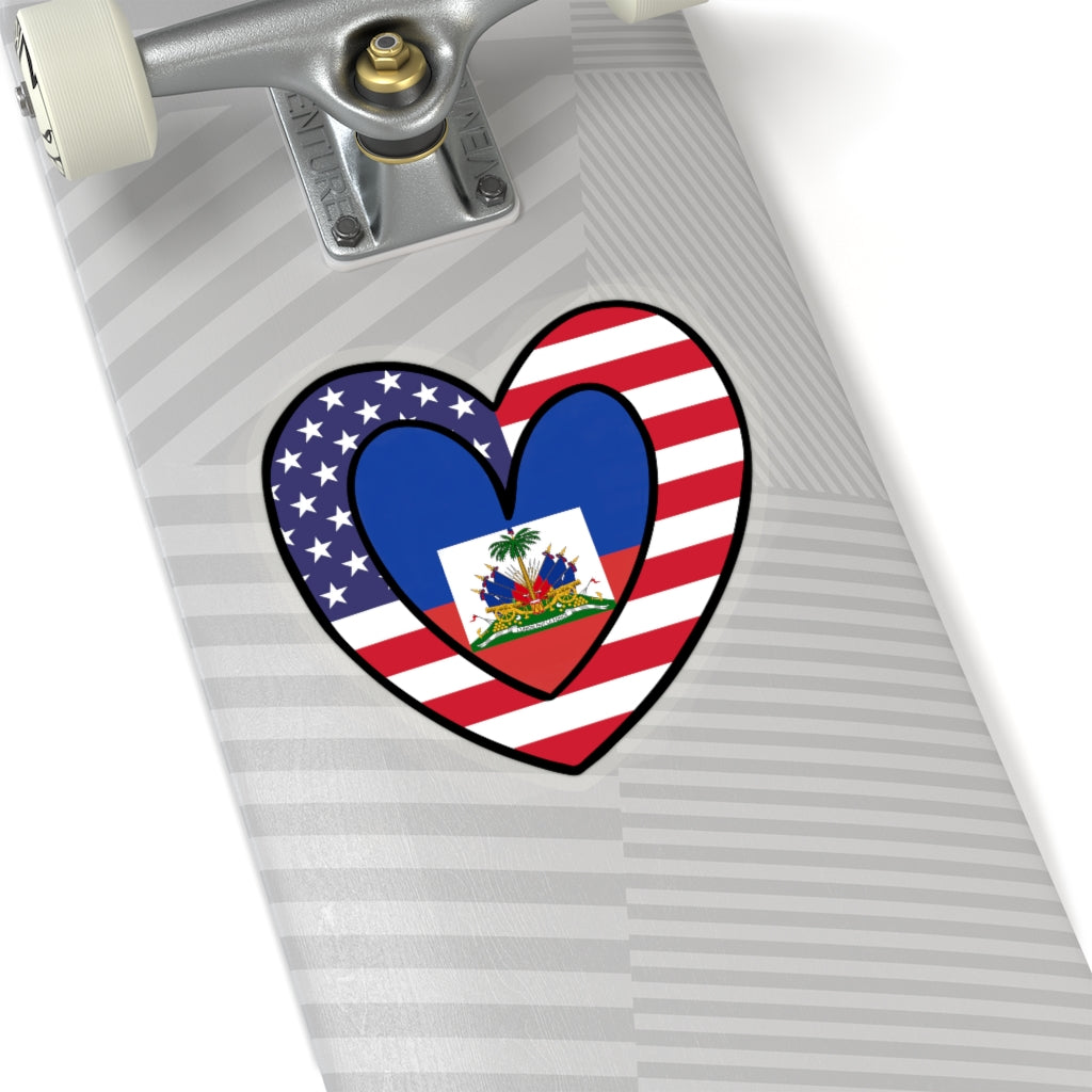 American Haitian Flag Inner Heart Sticker | USA Haiti Accessory