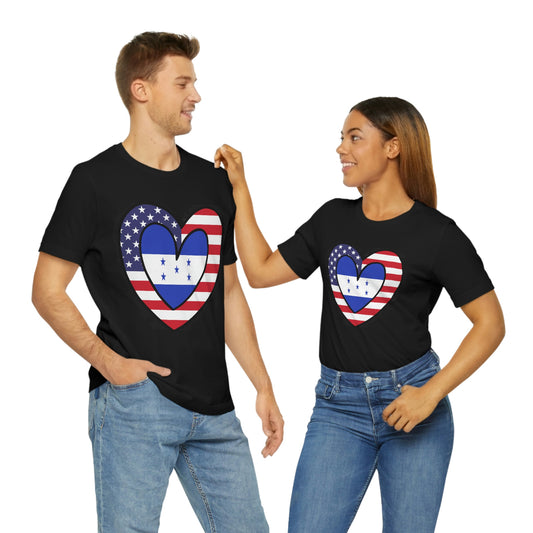 Honduran American Heart Valentines Day Gift Tee Shirt | Half Honduras USA Flag T-Shirt