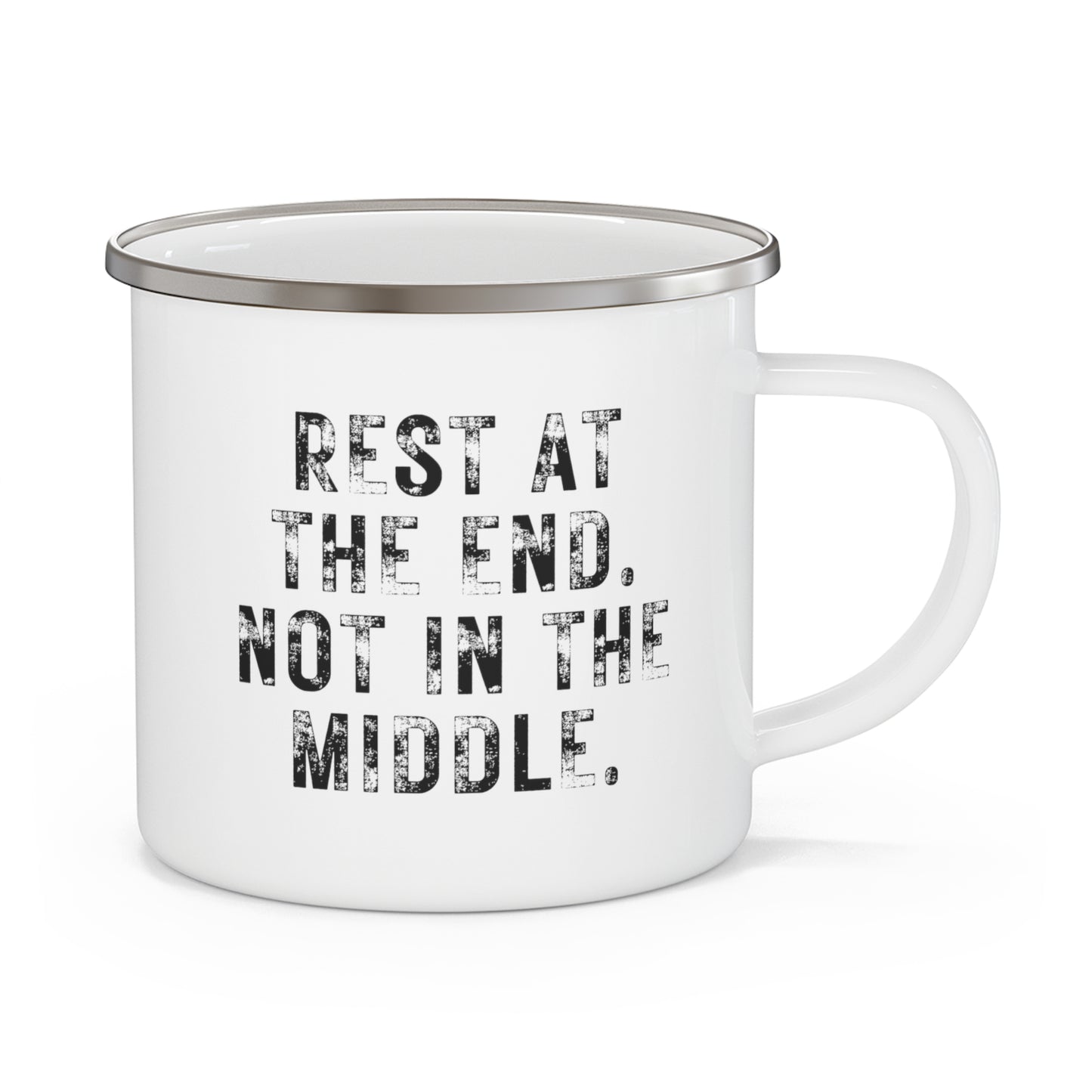 Rest At The End Black Text 12oz Enamel Mug