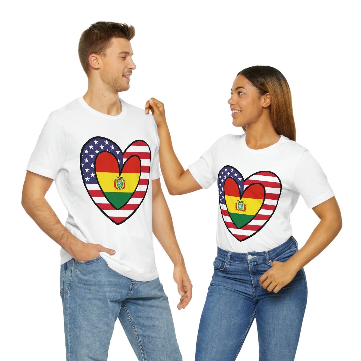 Bolivian American Heart Valentines Day Gift Tee Shirt | Half Bolivia USA Flag T-Shirt