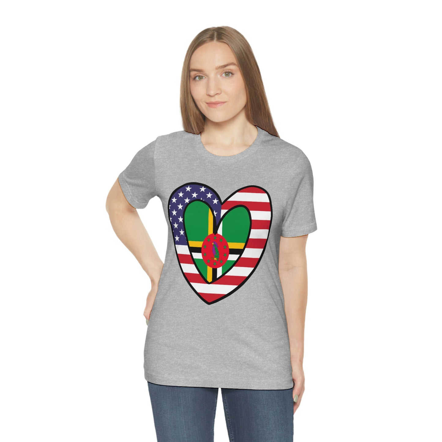 Dominican American Heart Valentines Day Gift Tee Shirt | Half Dominica USA Flag T-Shirt