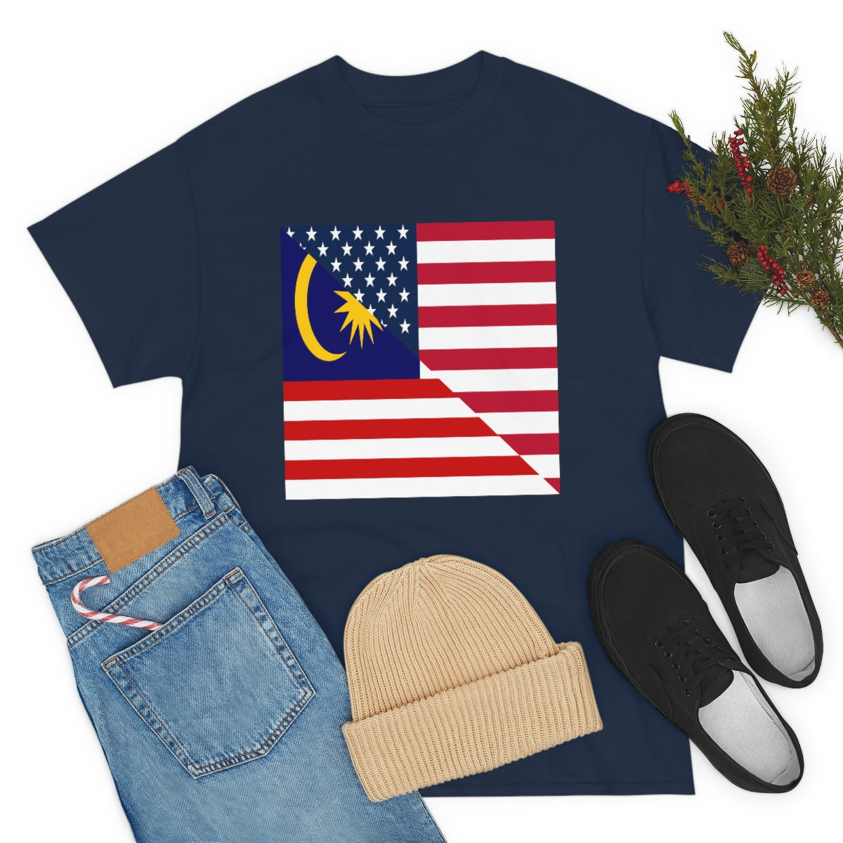 Malaysia American Flag Half Malaysian USA  T-Shirt | Unisex Tee Shirt