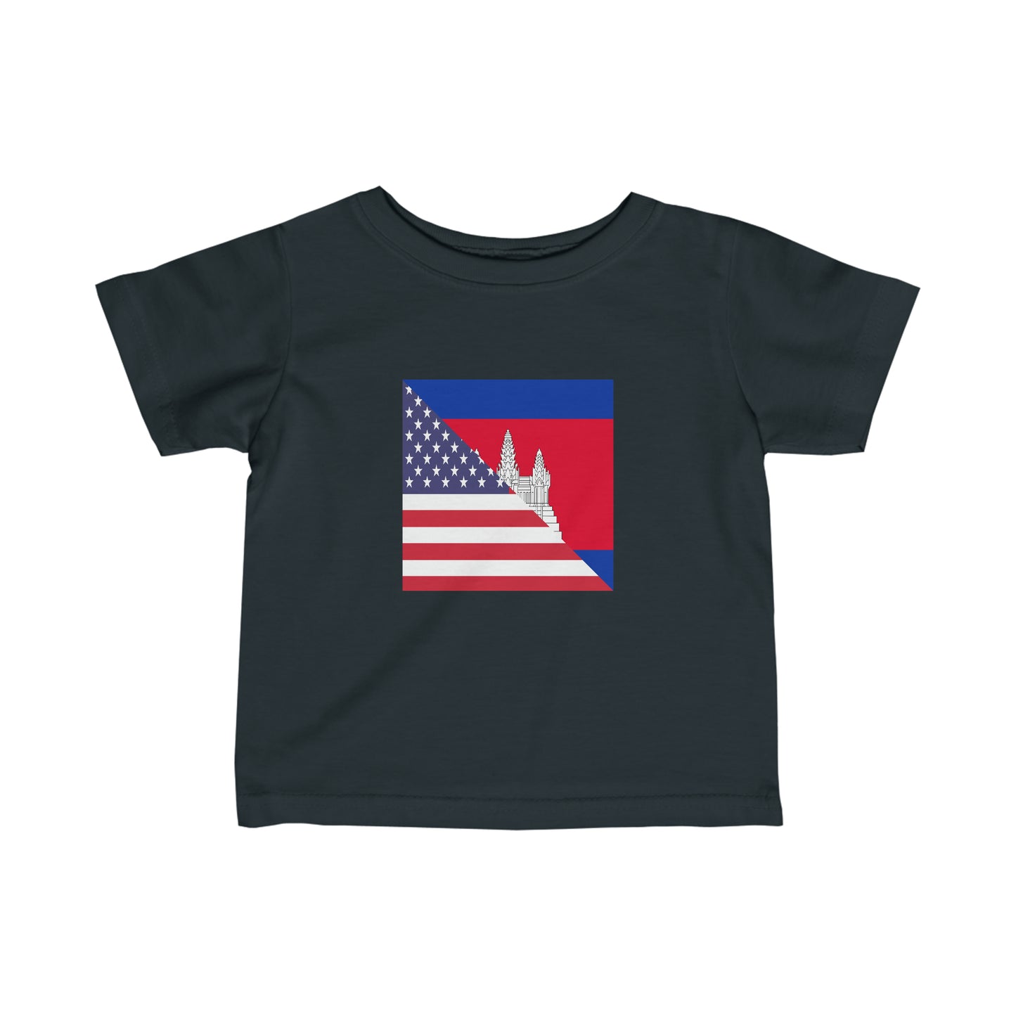 Infant Cambodian American Flag Half Cambodia USA Toddler Tee Shirt