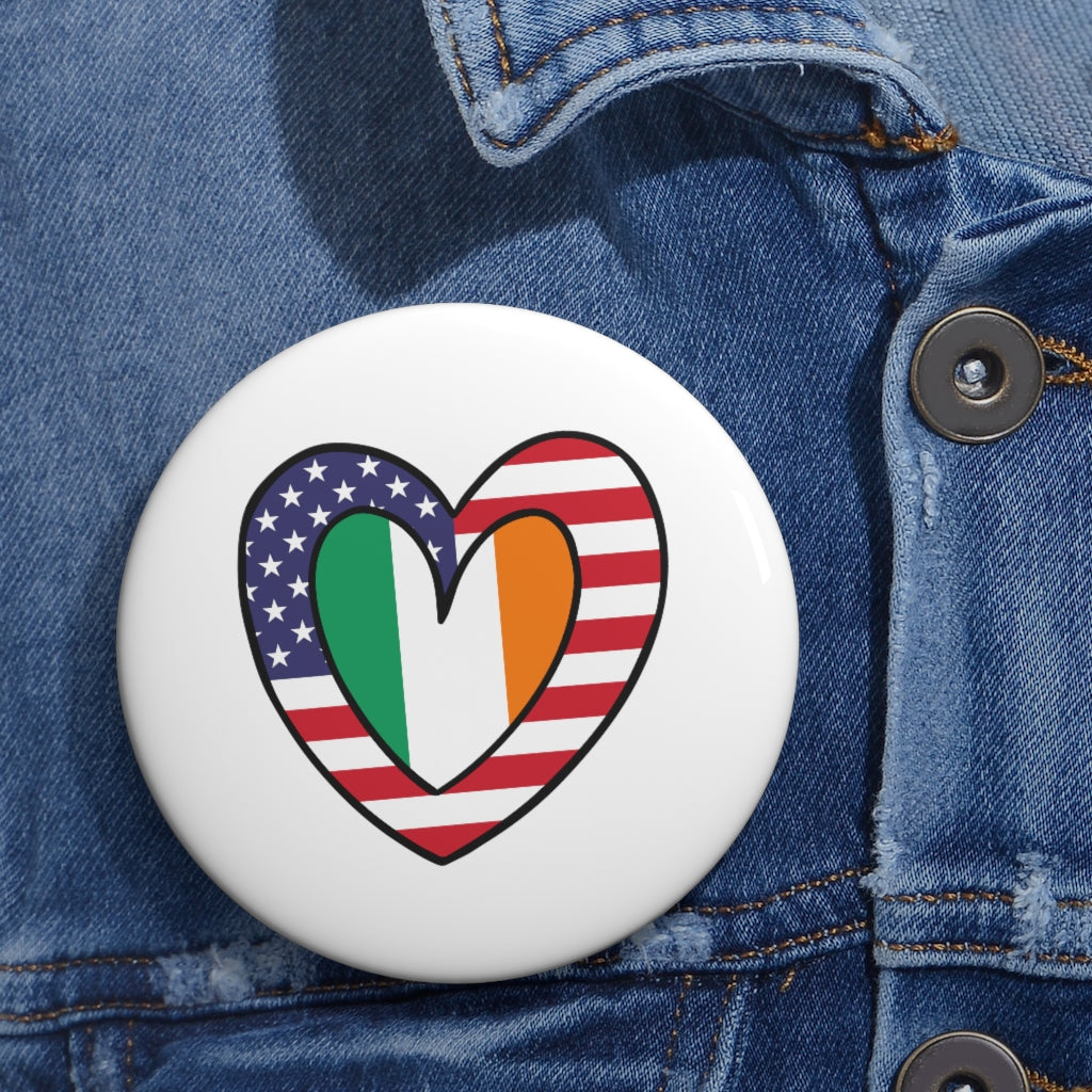 American Ireland Flag Inner Heart Pin Button | Irish USA