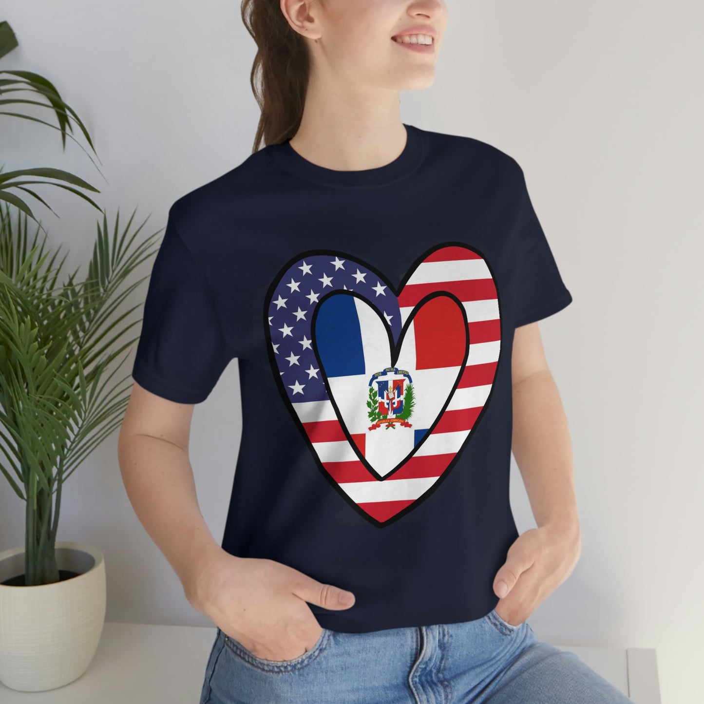 Dominican Republic American Heart Valentines Day Gift Tee Shirt | Half Dominicano USA Flag T-Shirt