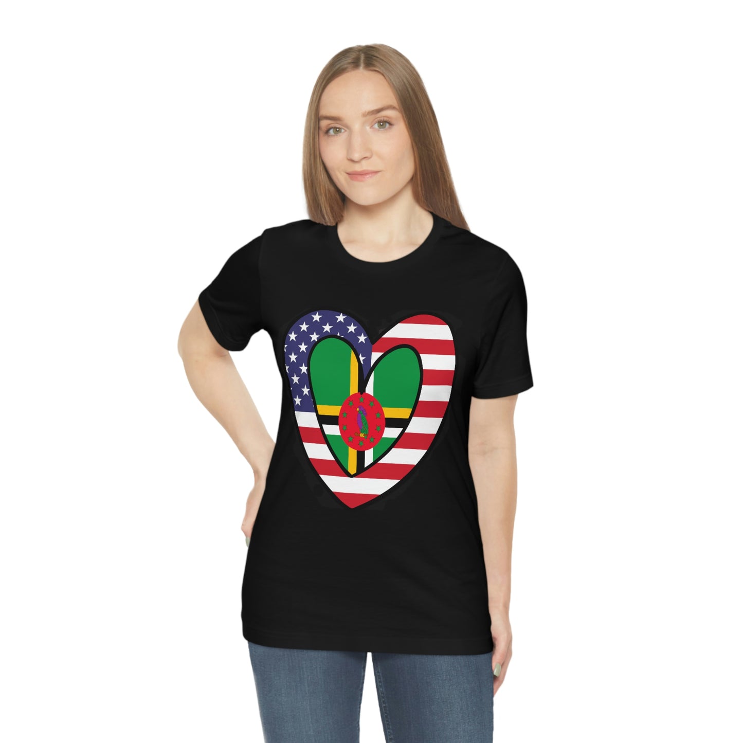 Dominican American Heart Valentines Day Gift Tee Shirt | Half Dominica USA Flag T-Shirt