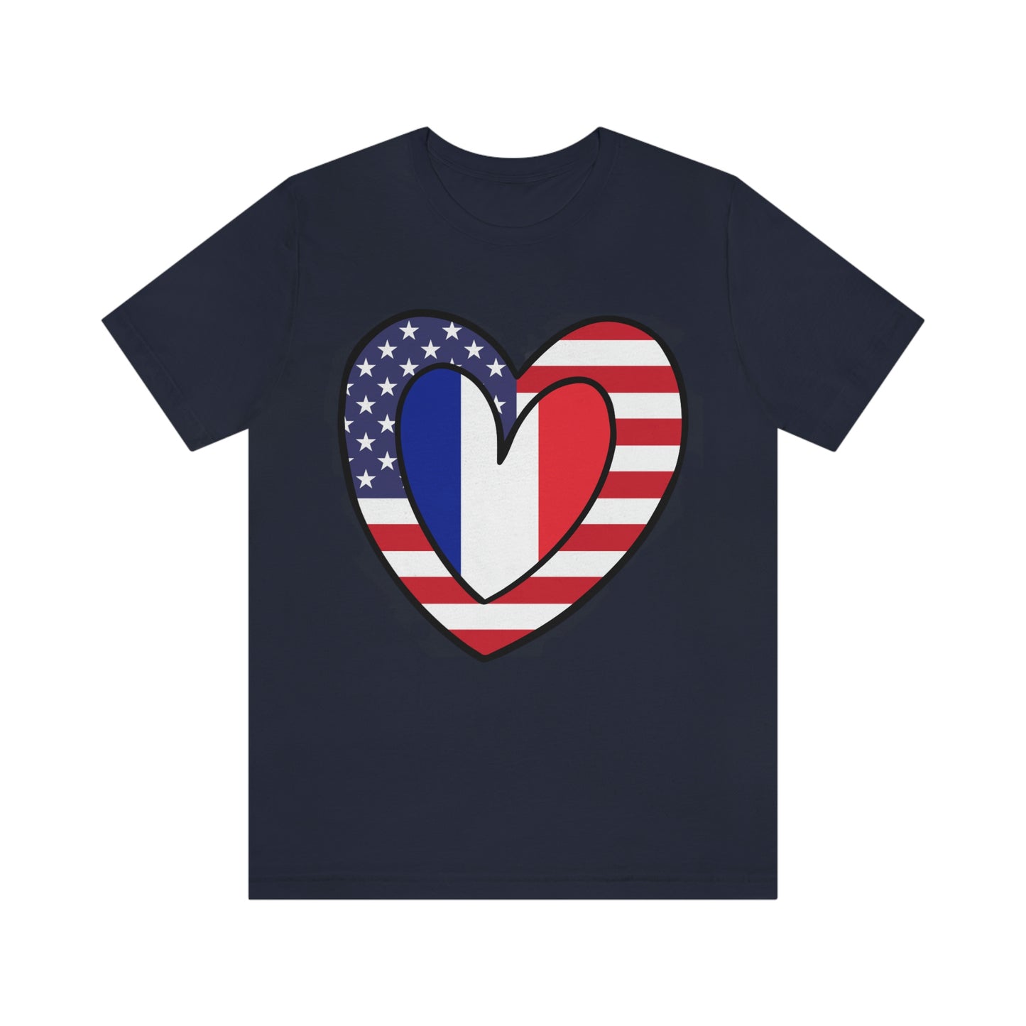 French American Heart Valentines Day Gift Tee Shirt | Half France USA Flag T-Shirt