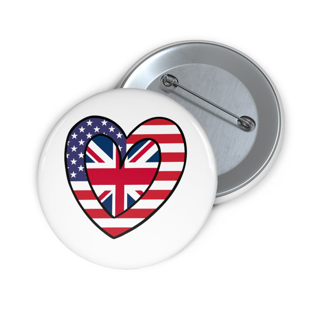 American United Kingdom Flag Inner Heart Pin Button | UK USA