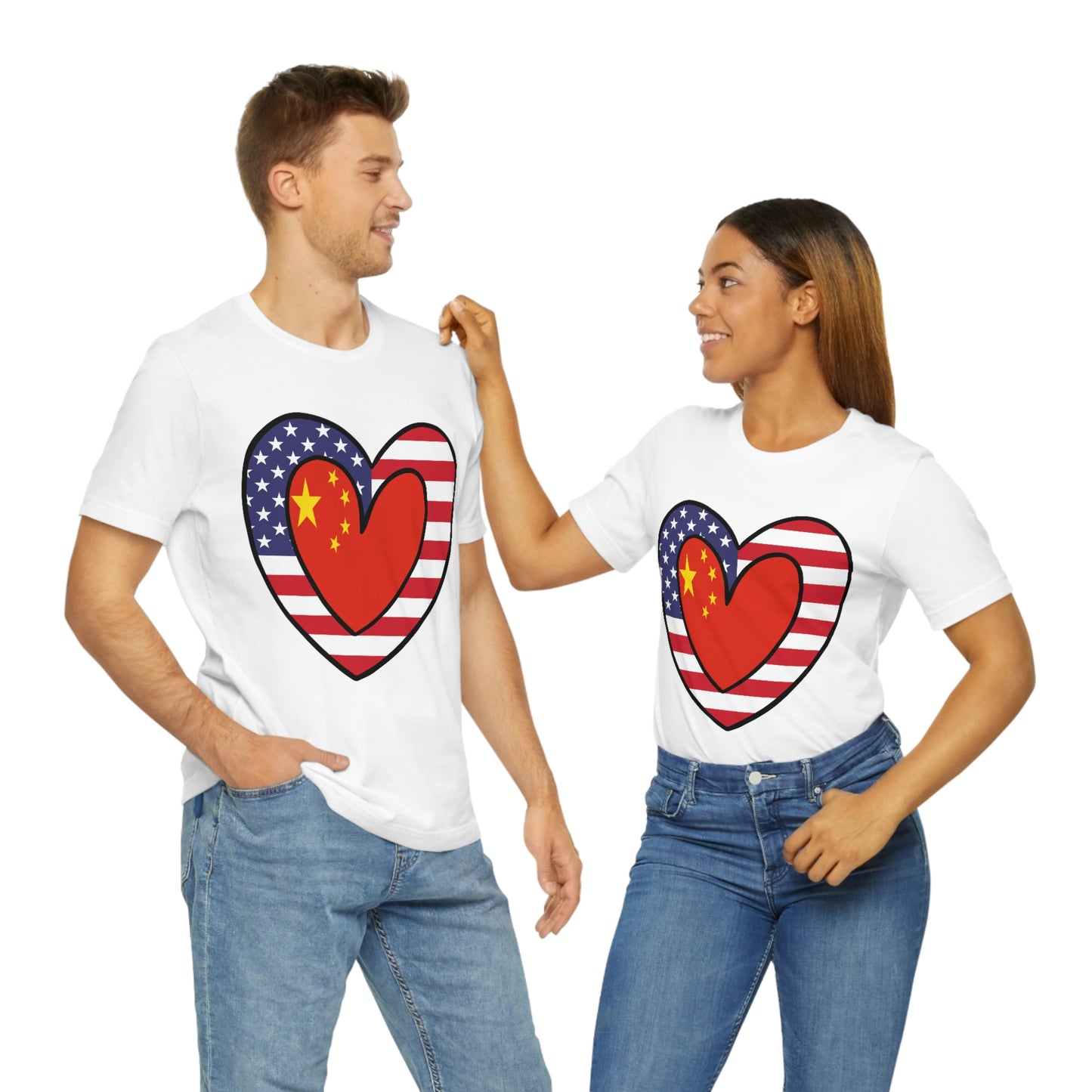 Chinese American Heart Valentines Day Gift Tee Shirt | Half China USA Flag T-Shirt