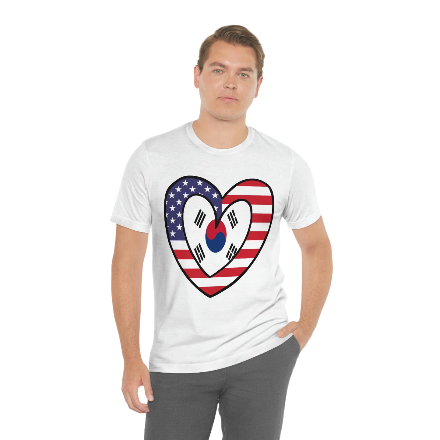 South Korean American Heart Valentines Day Gift Tee Shirt | Half Korea USA Flag T-Shirt