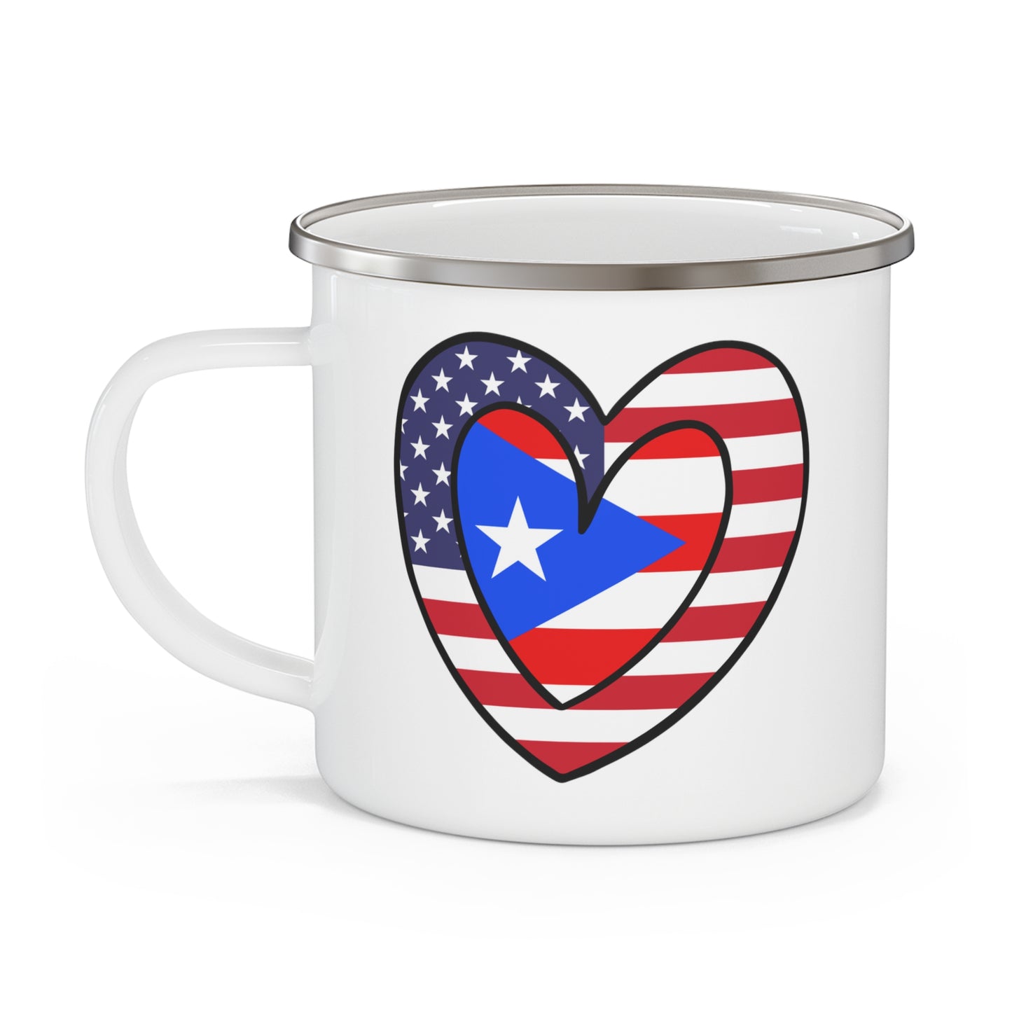 Puerto Rican American Heart Valentines Day Gift Half Boricua PR USA Flag 12oz Enamel Mug