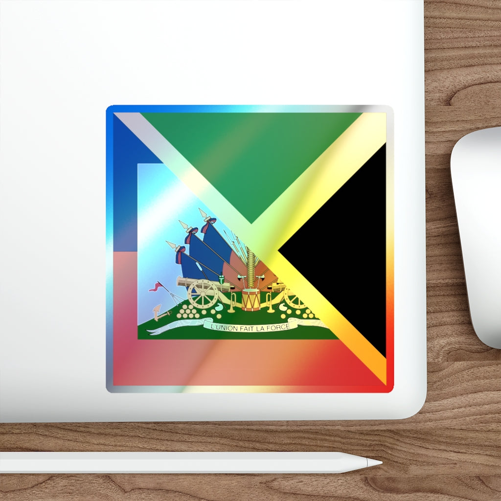 Haitian-Jamaican Flag Holographic Sticker | Jamaica Haiti Accessory