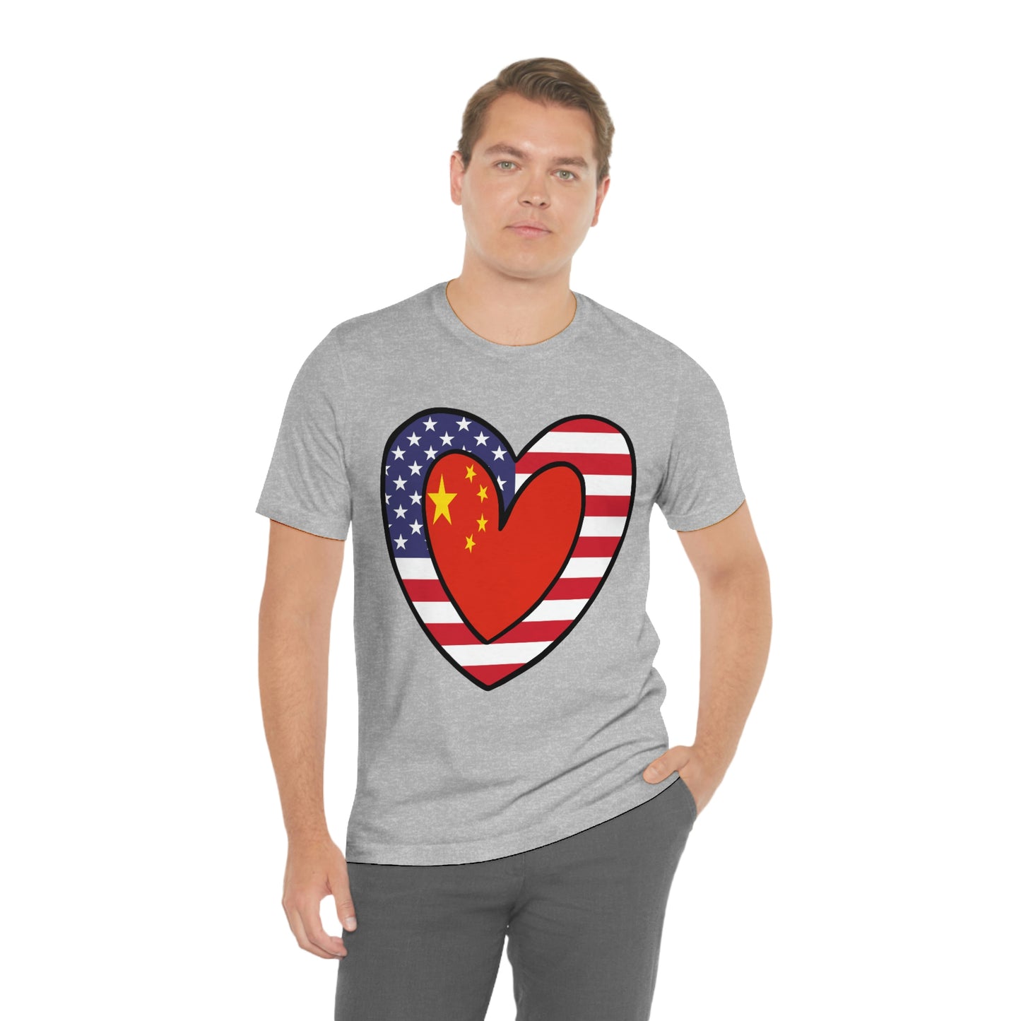 Chinese American Heart Valentines Day Gift Tee Shirt | Half China USA Flag T-Shirt