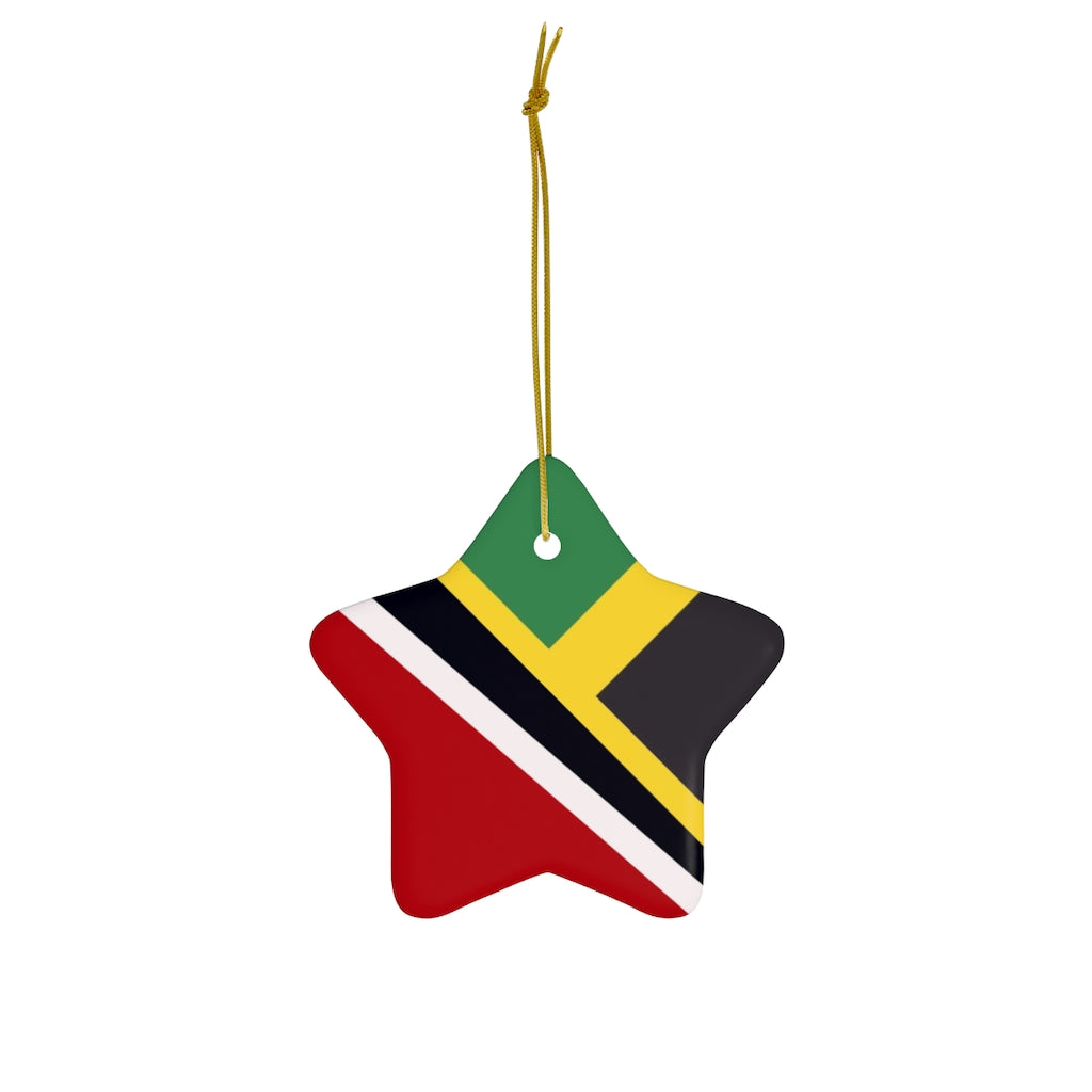 Half Trini Jamaican Flag Ceramic Ornaments | Trinidad Jamaica Christmas Tree