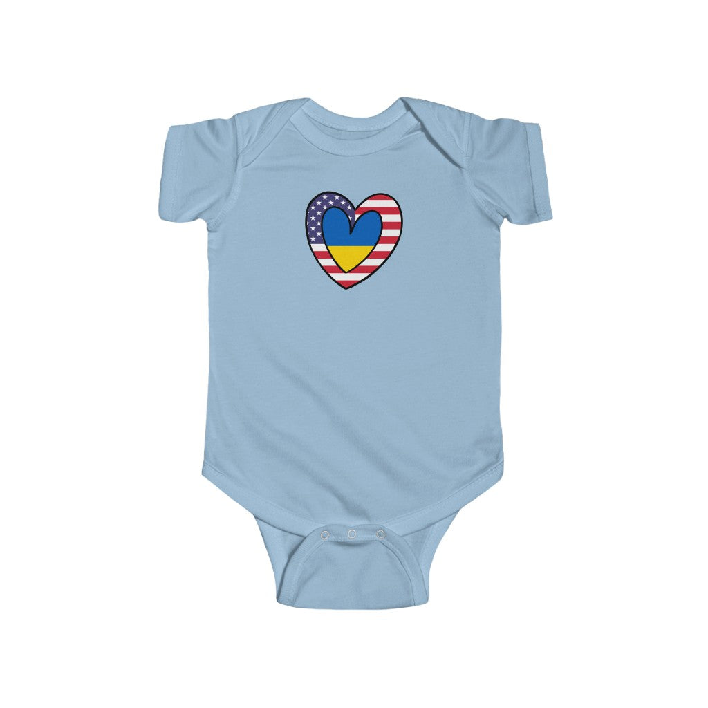 Baby American Ukrainian Flag Inner Heart Bodysuit | Unisex USA Ukraine