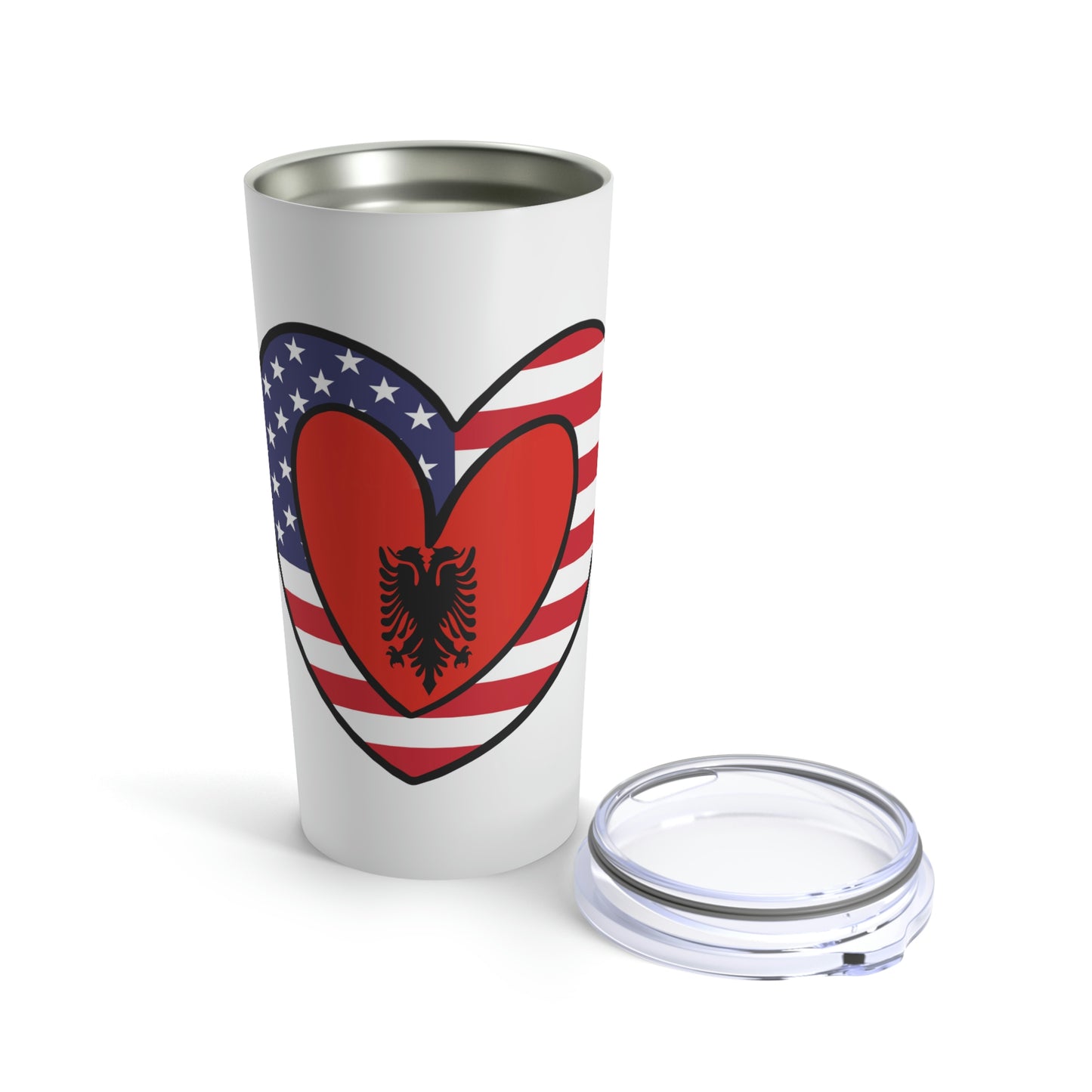 Albanian American Heart Valentines Day Gift Half Albania USA Flag Tumbler 20oz Beverage Container