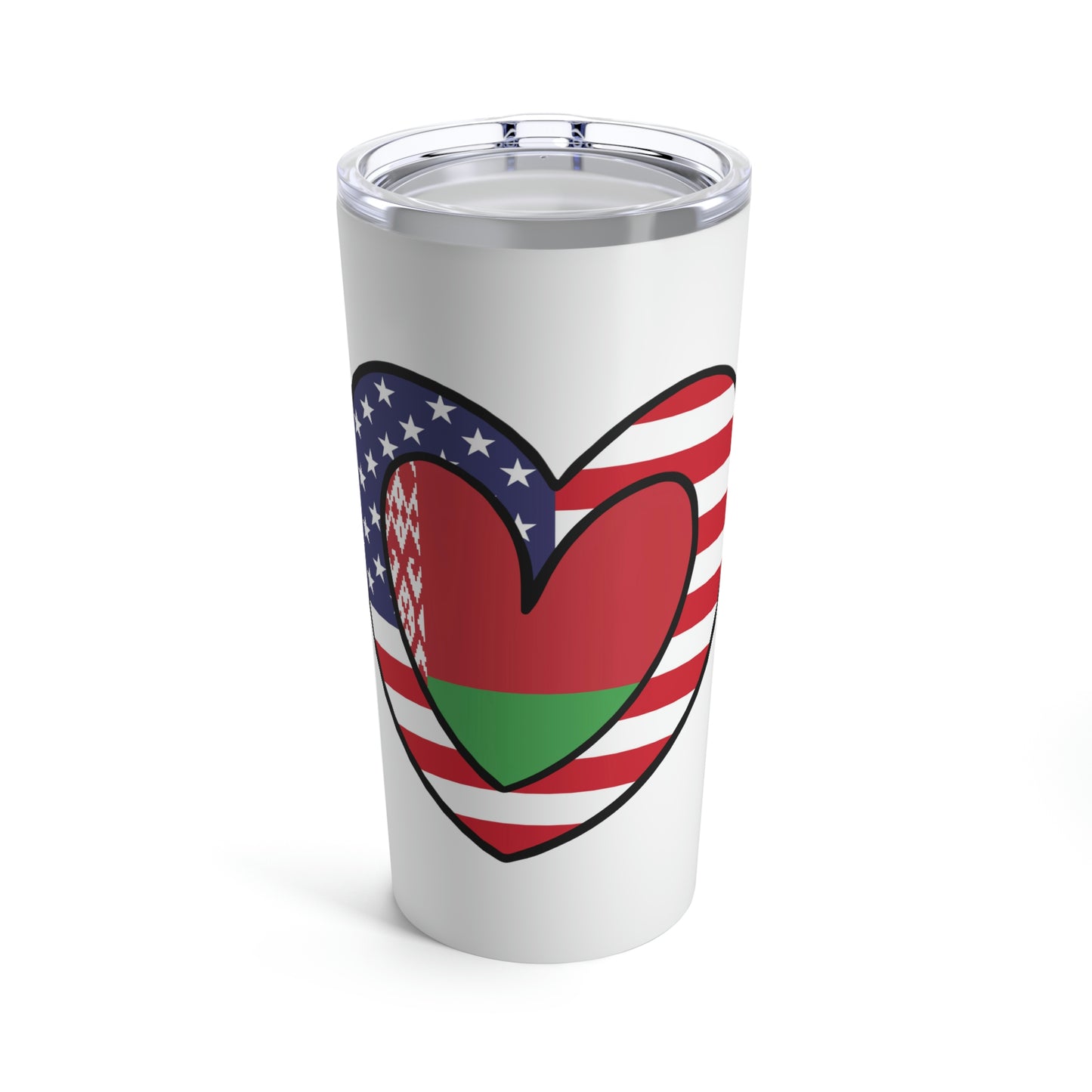 Belarusian American Heart Valentines Day Gift Half Belarus USA Flag Tumbler 20oz Beverage Container