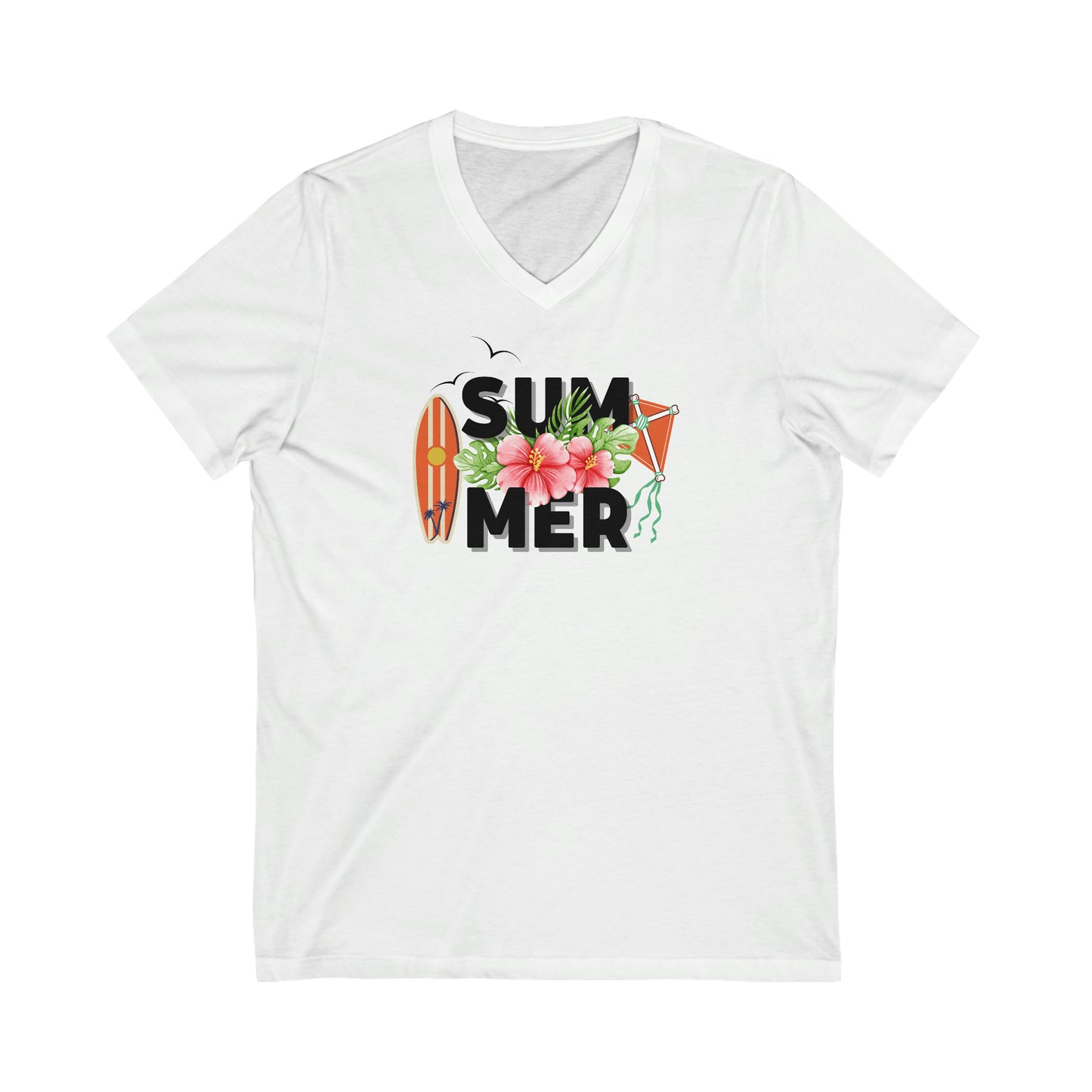 Summer Surfboard and Kite 2 V-Neck T-Shirt | Unisex Vee Shirt