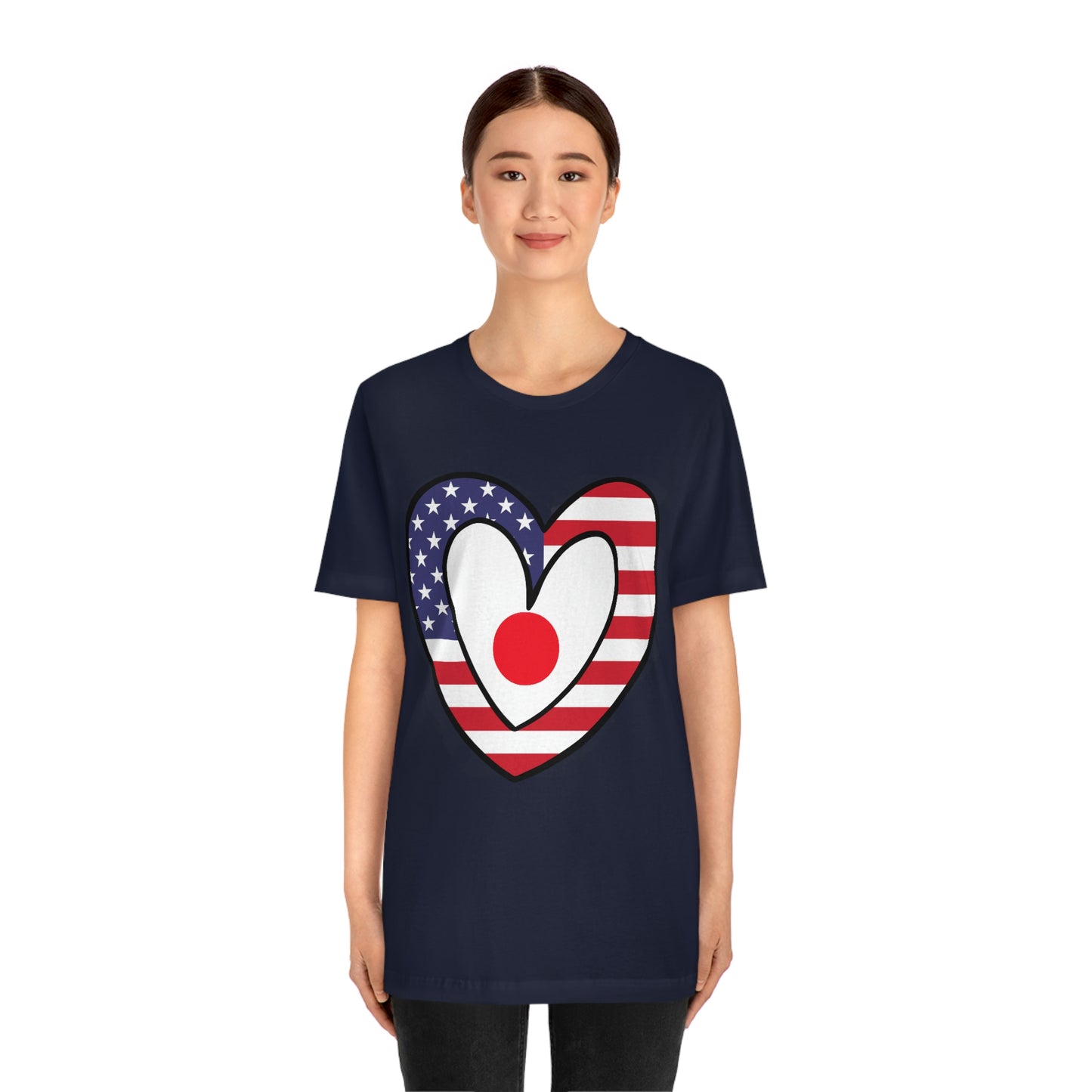 Japanese American Heart Valentines Day Gift Tee Shirt | Half Japan USA Flag T-Shirt