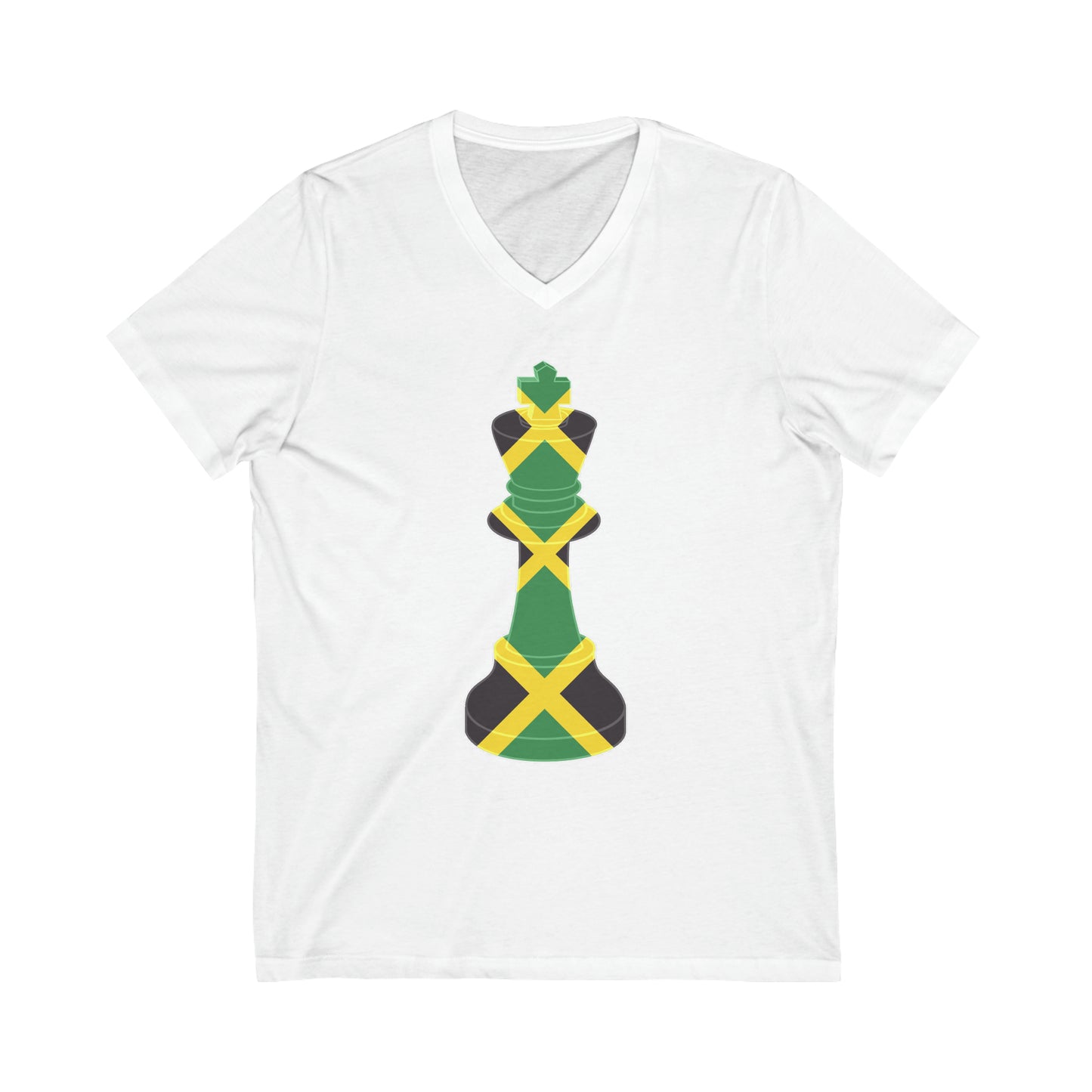 Jamaica Flag King Chess Piece | Jamaican King V-Neck T-Shirt | Unisex Vee Shirt