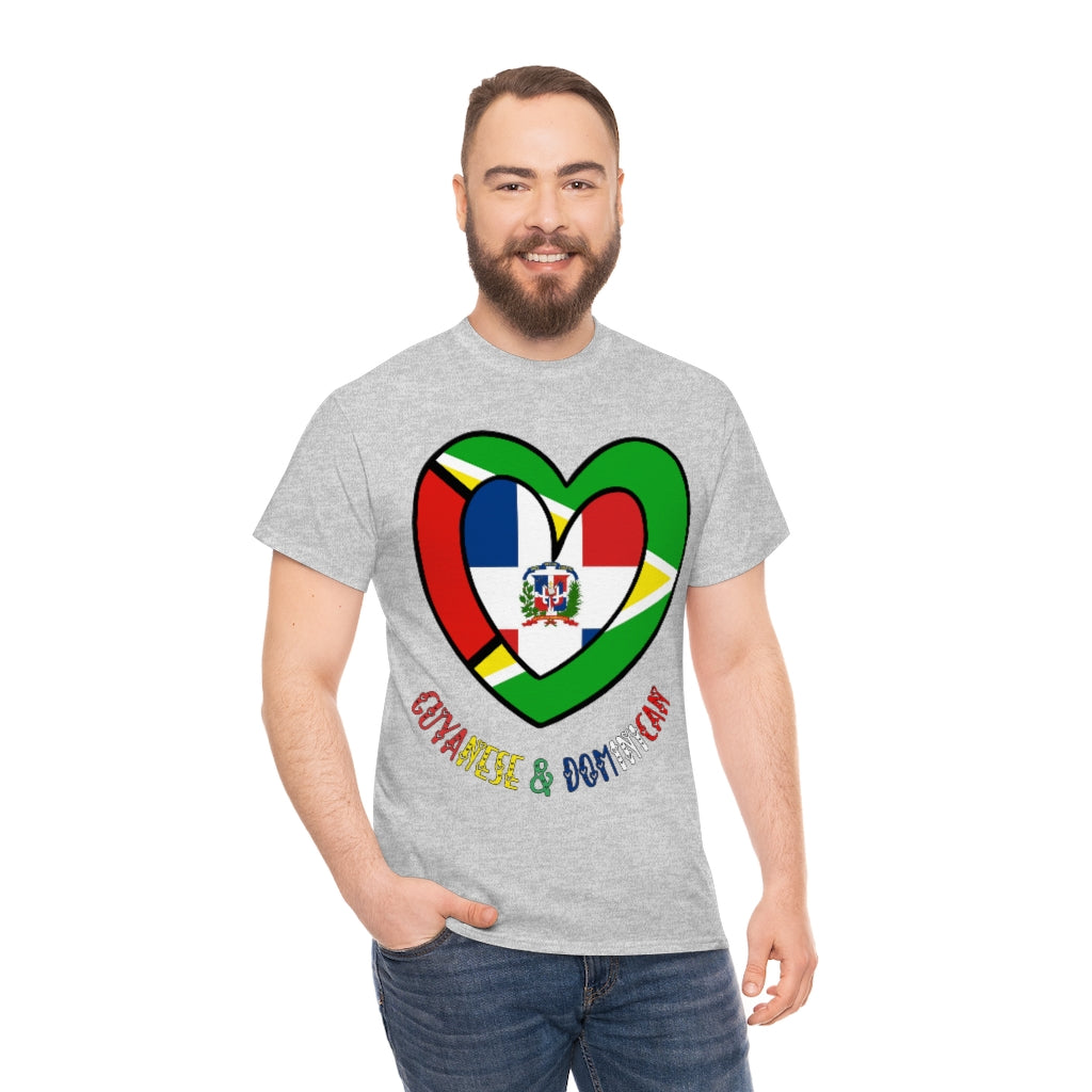 Guyana Dominican Republic Flag Heart Tee Shirt 2 | Unisex Guyanese DR T-shirt