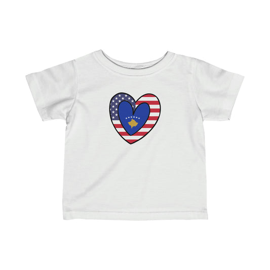 Infant Kosovar American Heart Valentines Day Gift Half Kosovo USA Flag Toddler Tee Shirt