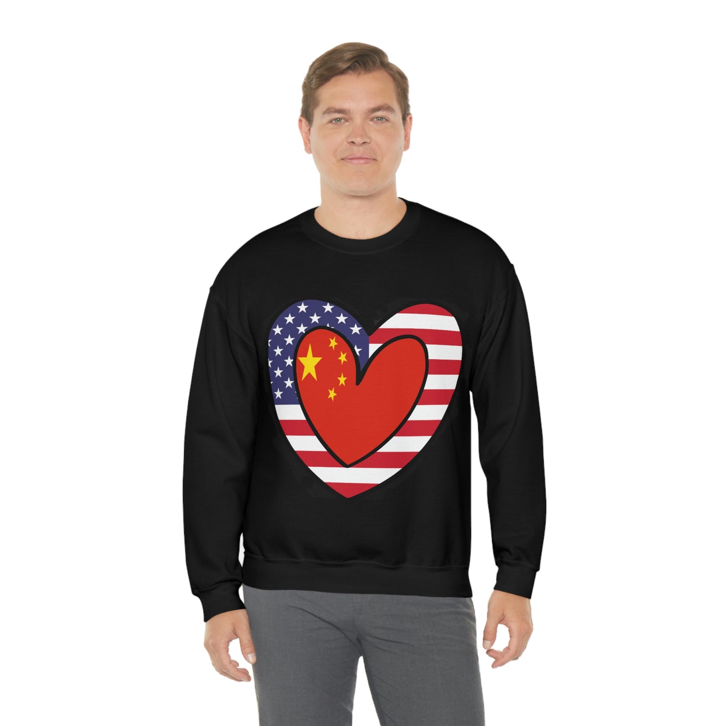 Chinese American Heart Valentines Day Gift Sweatshirt | Unisex China USA Flag