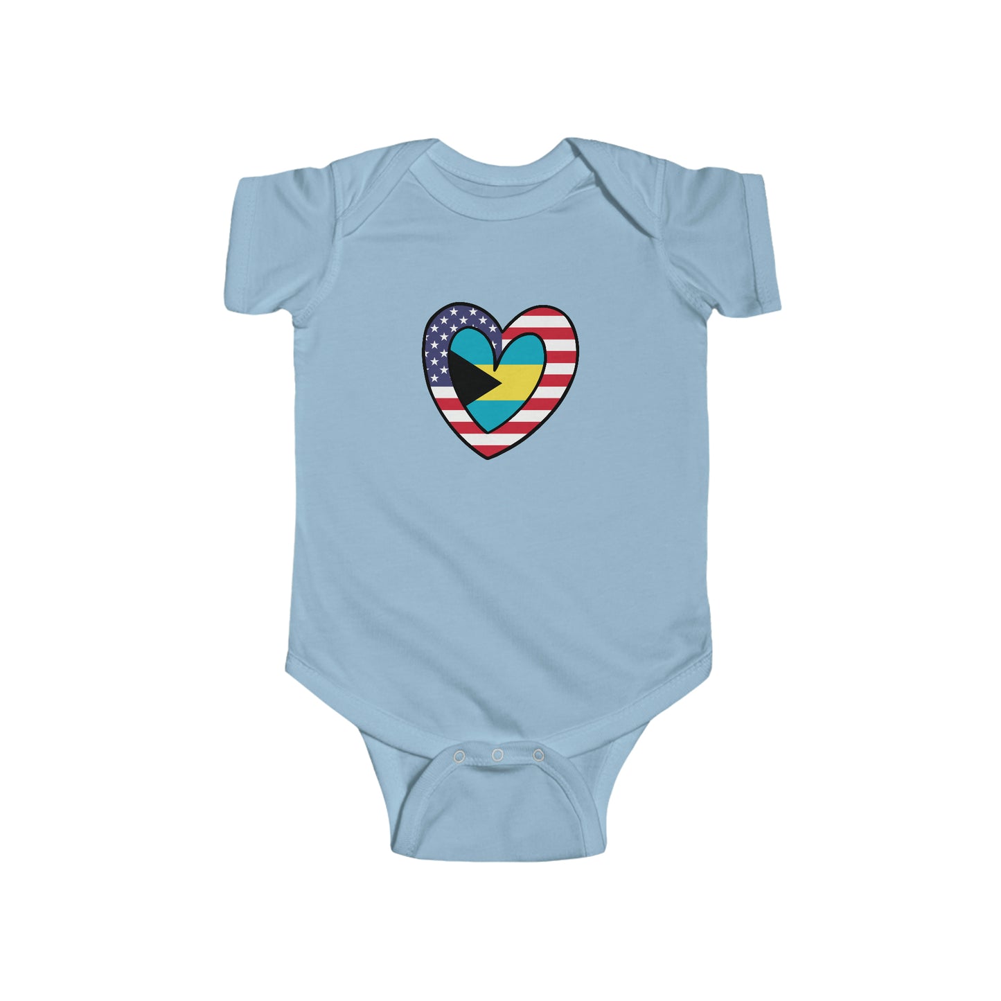 Bahamas American Heart Valentines Day Gift Half Bahamian USA Flag Baby Bodysuit | Newborn Boy Girl