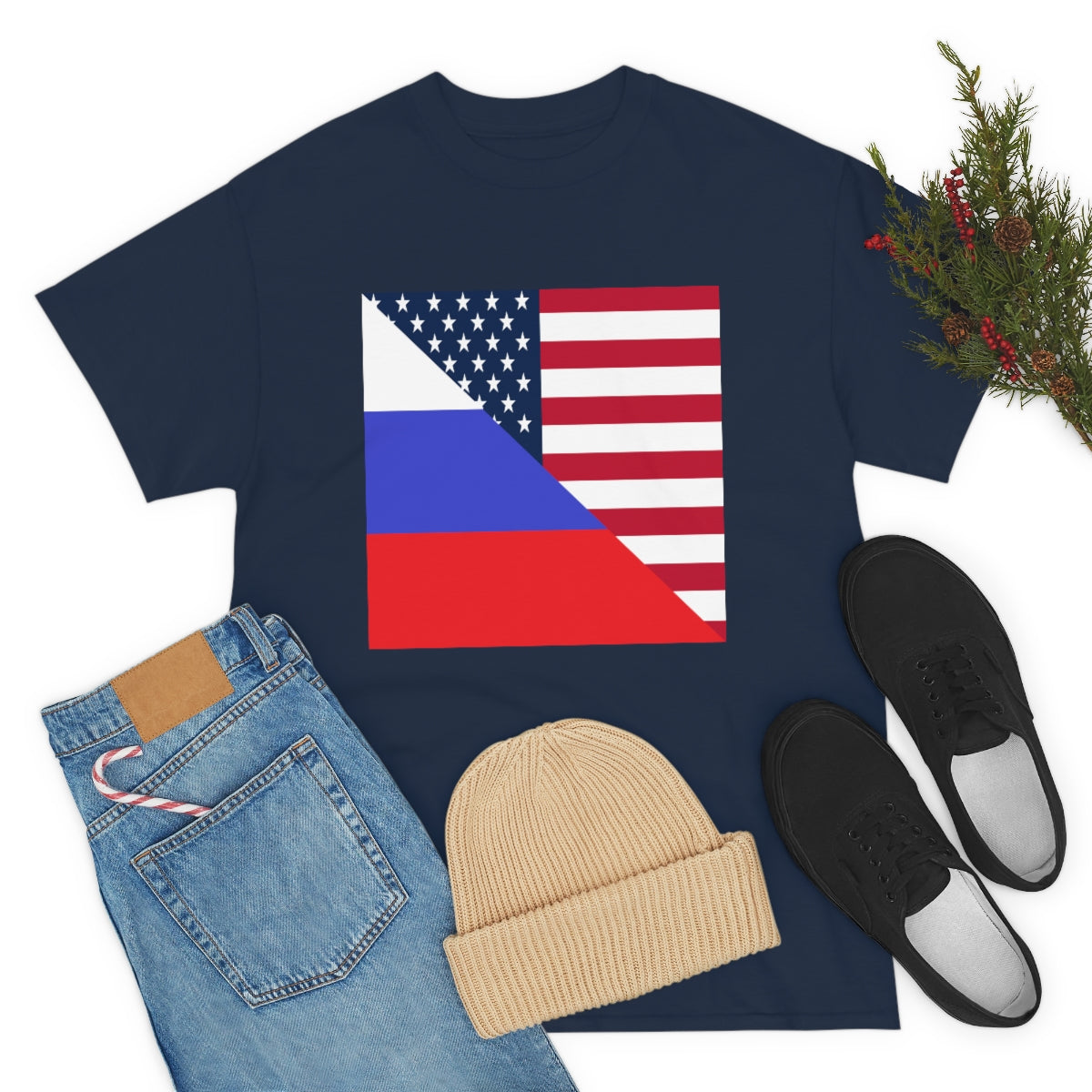 Russian American Flag Half Russia USA T-Shirt | Unisex Tee Shirt