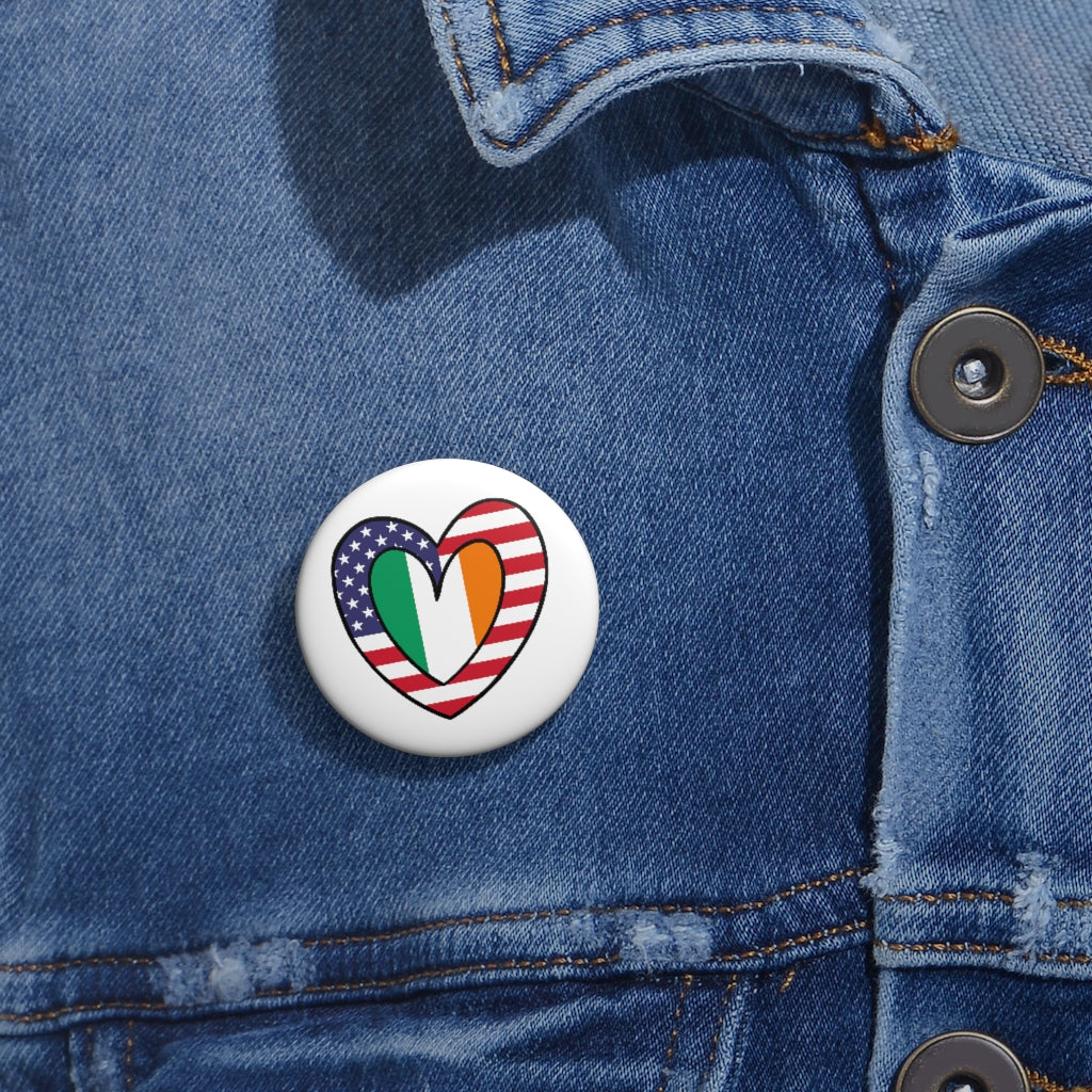 American Ireland Flag Inner Heart Pin Button | Irish USA