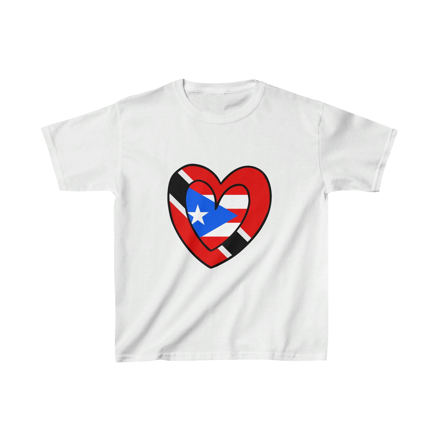 Kids Puerto Rican Trini Heart Valentines Day Gift Half PR Trinidad Flag T-Shirt | Unisex Tee Shirt