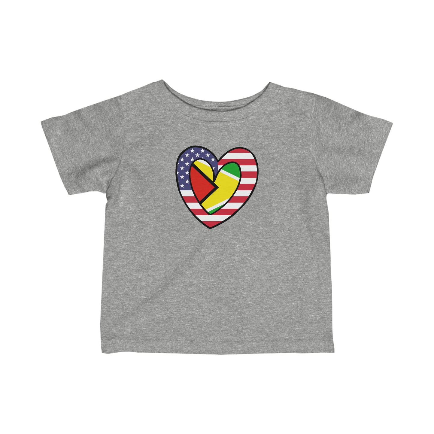 Infant Guyanese American Heart Valentines Day Gift Half Guyana USA Flag Toddler Tee Shirt