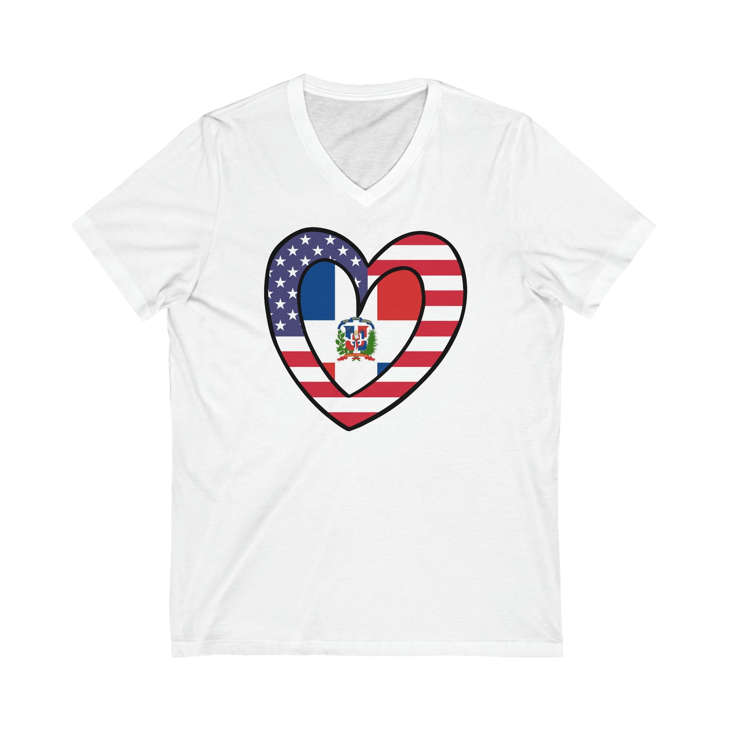 Dominican Republic American Heart Valentines Day Gift Half Dominicano USA Flag V-Neck T-Shirt | Unisex Vee Shirt