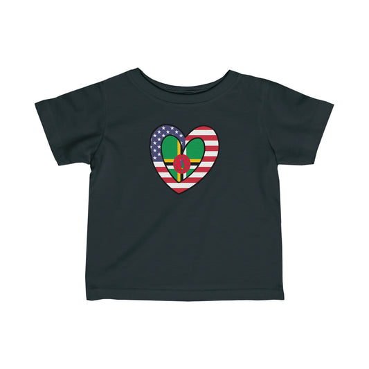 Infant Dominican American Heart Valentines Day Gift Half Dominica USA Flag Toddler Tee Shirt