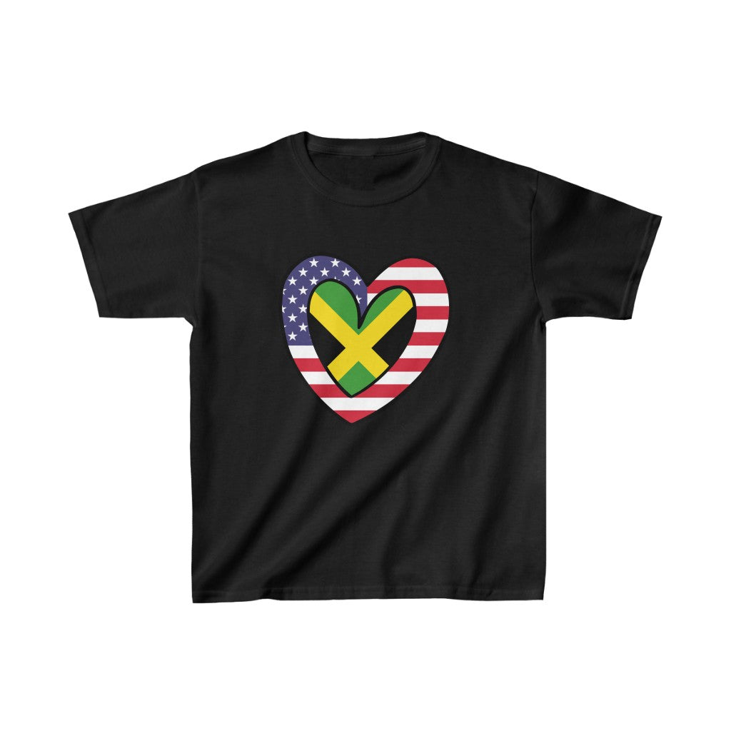 Kids American Jamaican Flag Inner Heart USA Jamaica T-Shirt | Unisex Tee Shirt