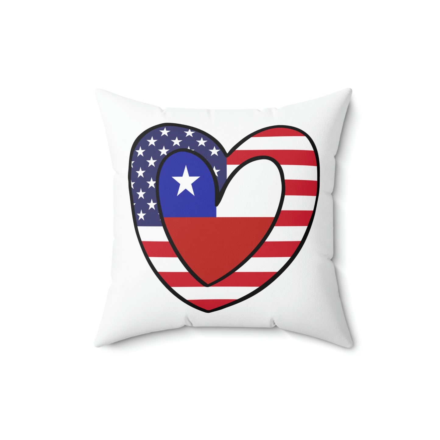 Chilean American Heart Valentines Day Gift Half Chile USA Flag Wedding Spun Polyester Square Pillow