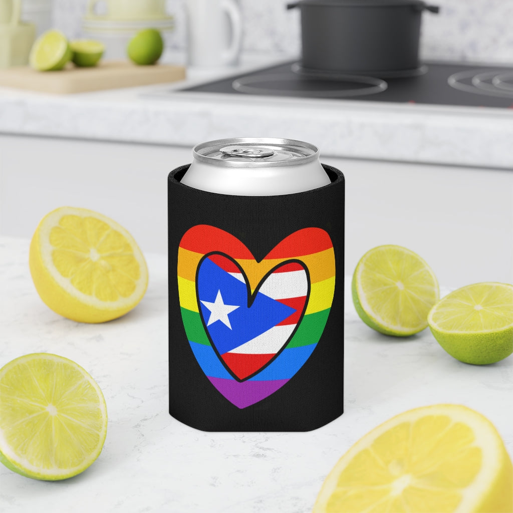 Puerto Rican Pride Rainbow Flag Heart Can Cooler | Puerto Rico Pride Month Accessory