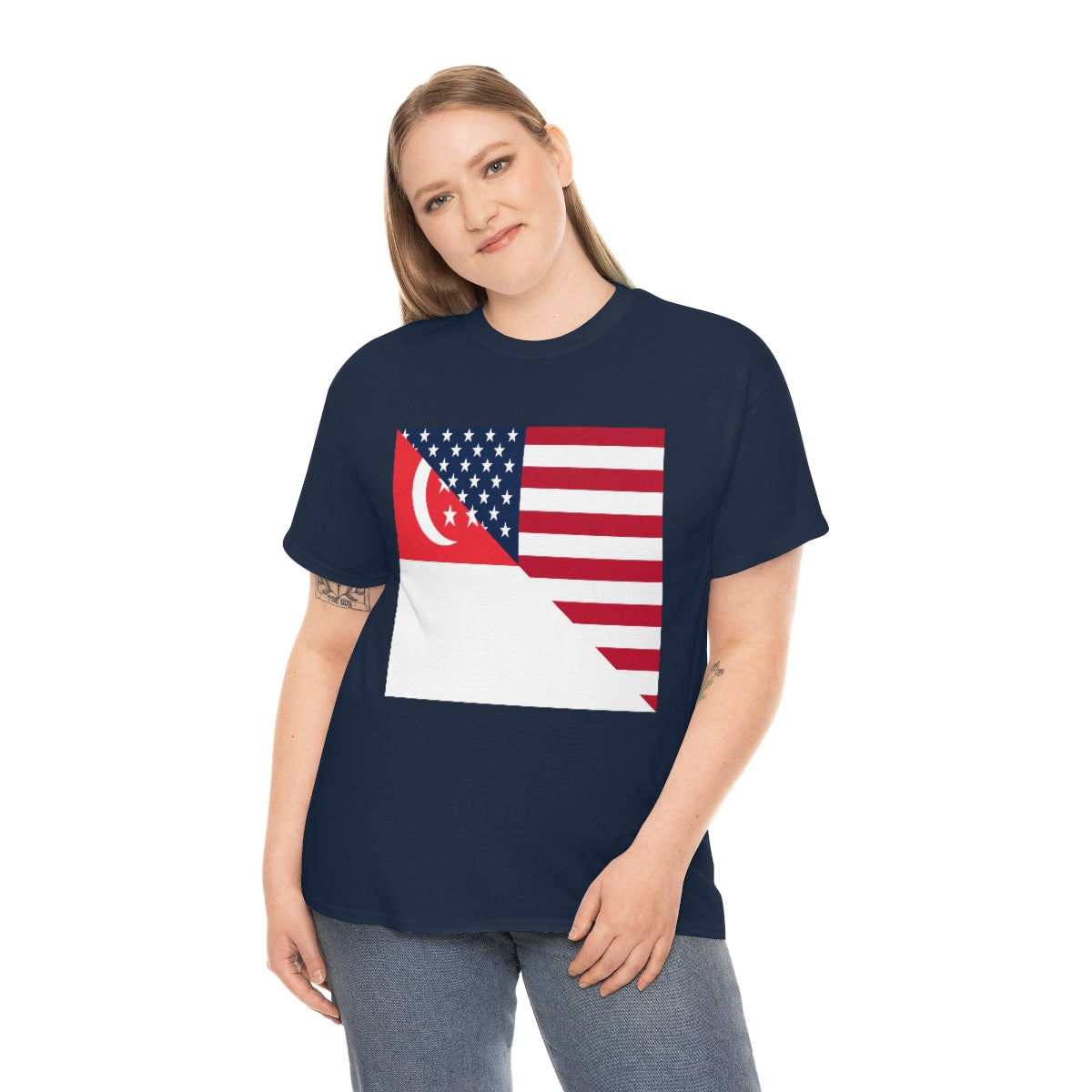 Singapore American Flag Half Singaporean USA T-Shirt | Unisex Tee Shirt