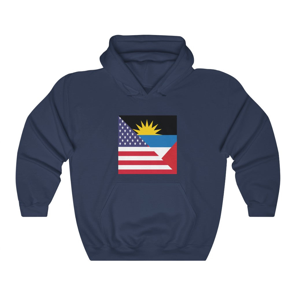 Antigua and Barbuda American Flag Hoodie  | Unisex Half Antiguan USA Pullover