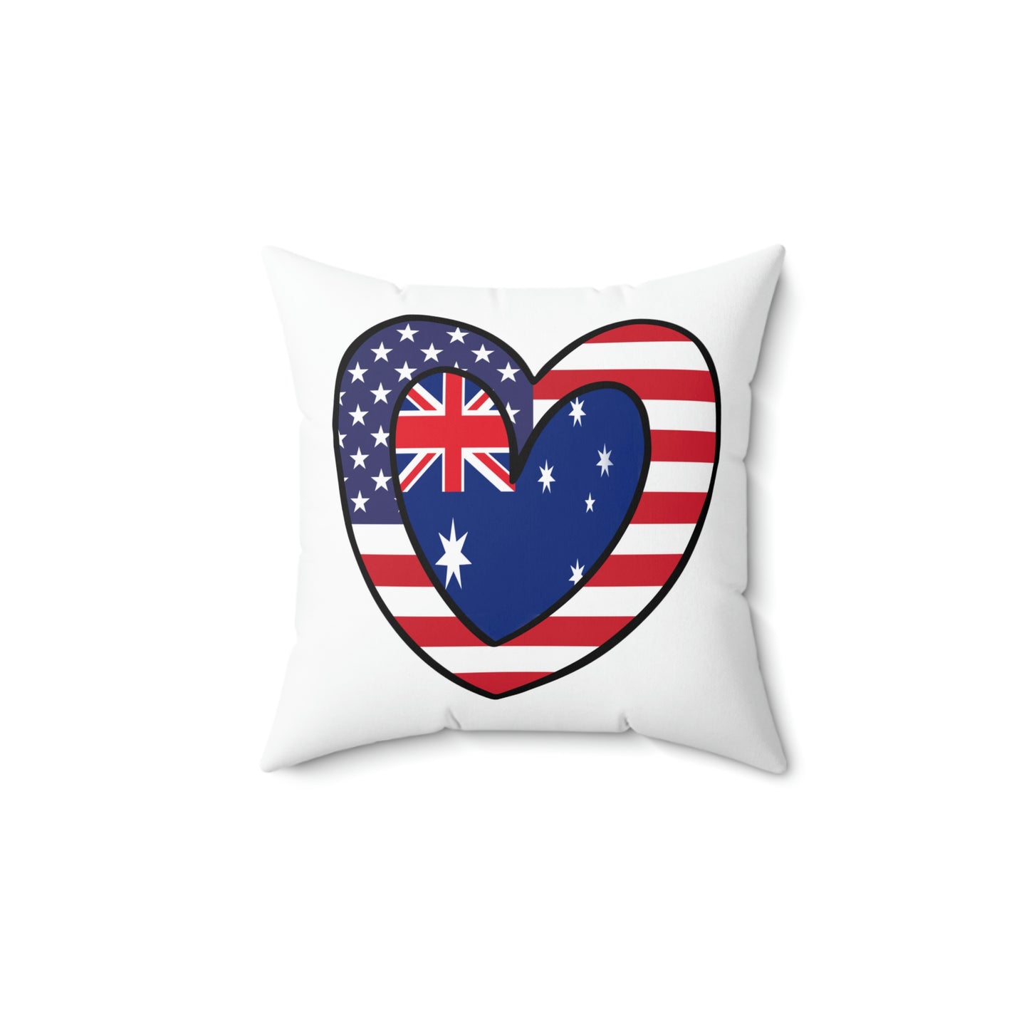 Australian American Heart Valentines Day Gift Half Australia USA Flag Wedding Spun Polyester Square Pillow